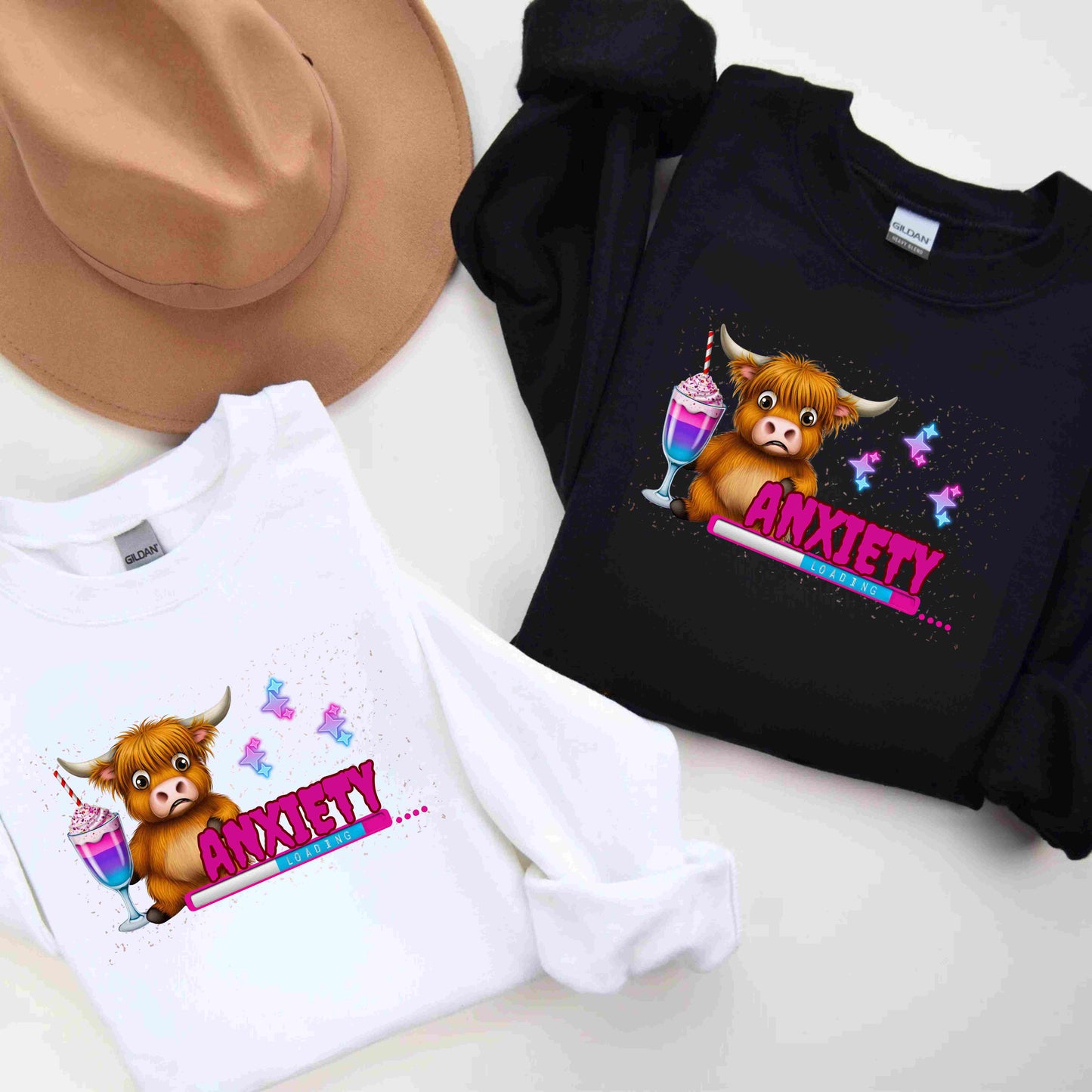 Anxiety Loading Highland Cow Sweatshirt – Funny Bella Canvas Unisex Crewneck