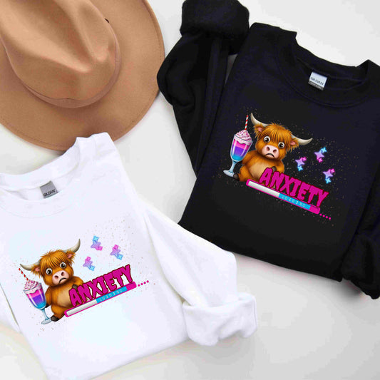 Anxiety Loading Highland Cow Sweatshirt – Funny Bella Canvas Unisex Crewneck