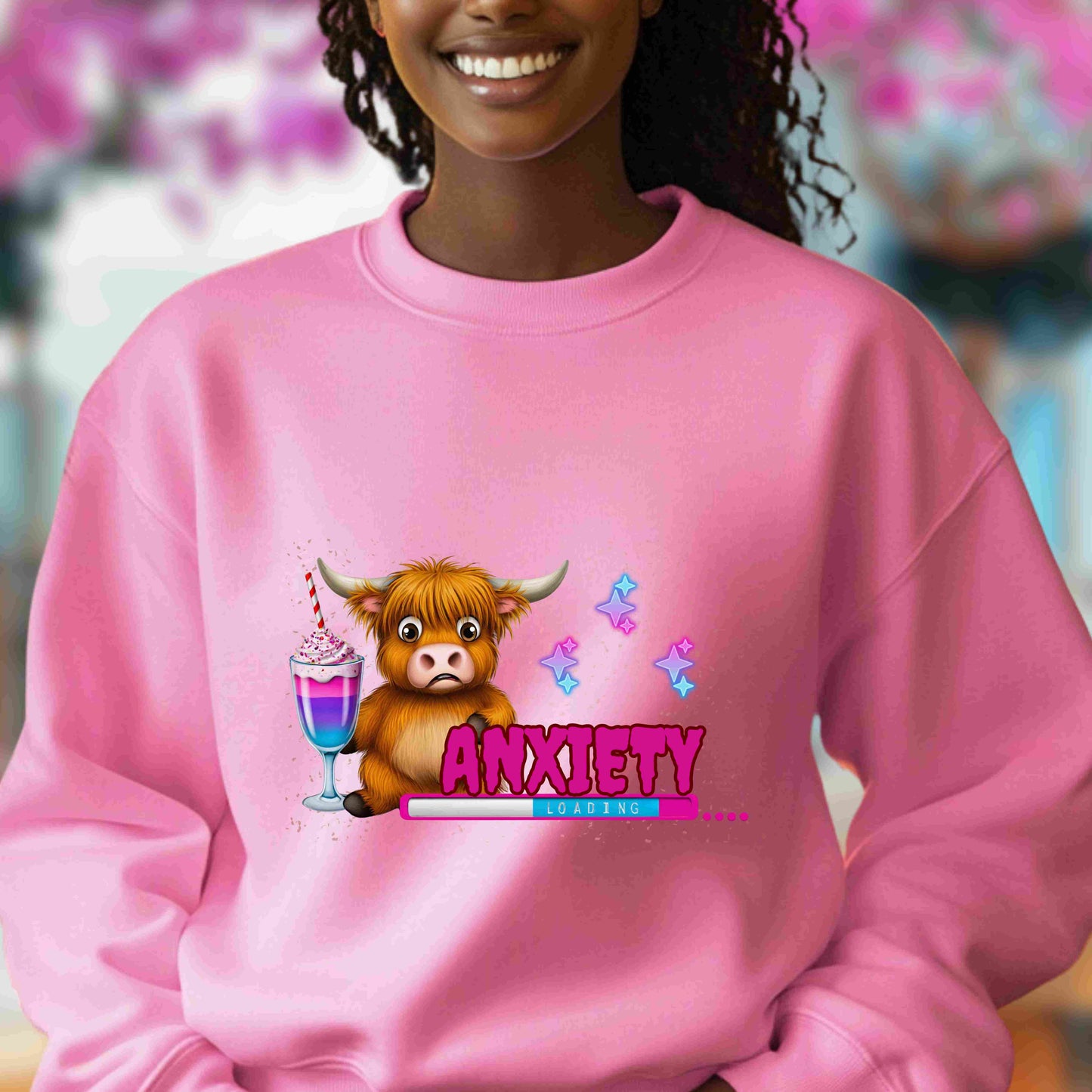Anxiety Loading Highland Cow Sweatshirt – Funny Bella Canvas Unisex Crewneck