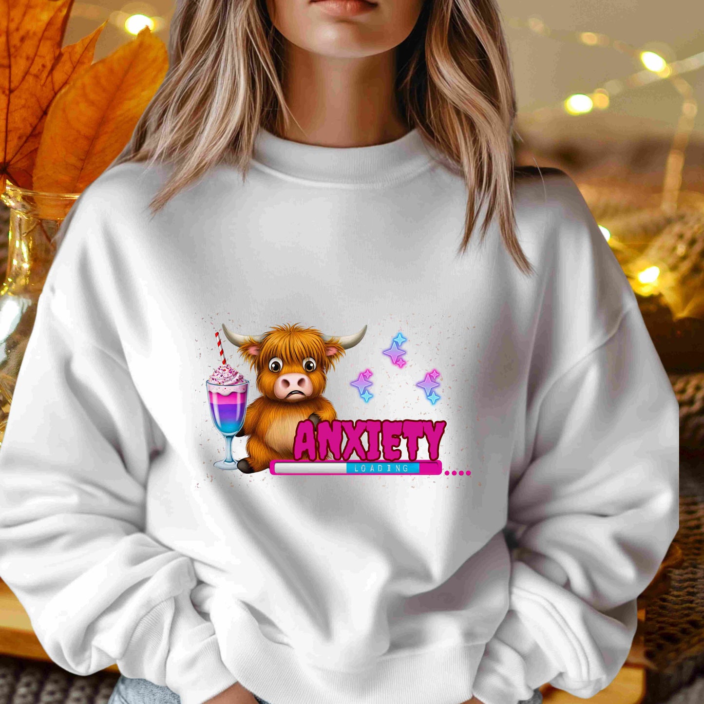 Anxiety Loading Highland Cow Sweatshirt – Funny Bella Canvas Unisex Crewneck