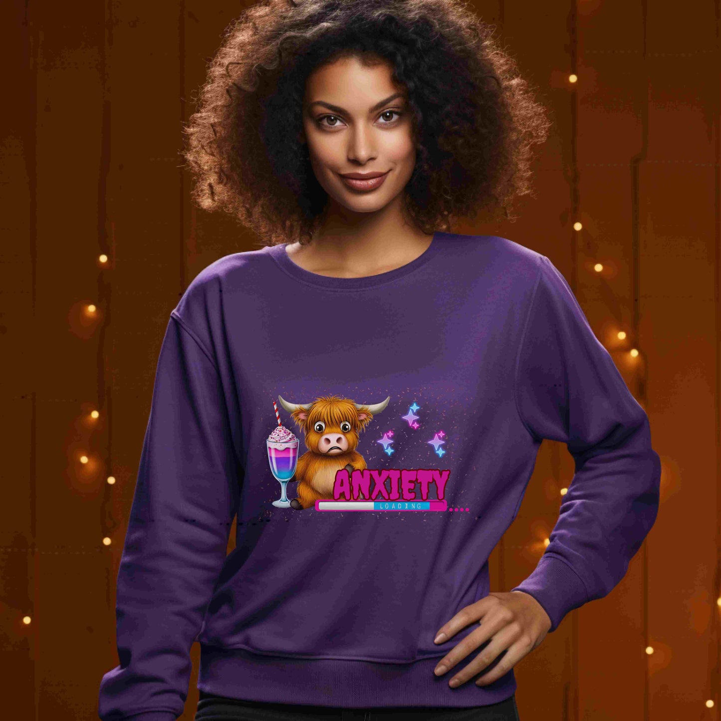 Anxiety Loading Highland Cow Sweatshirt – Funny Bella Canvas Unisex Crewneck