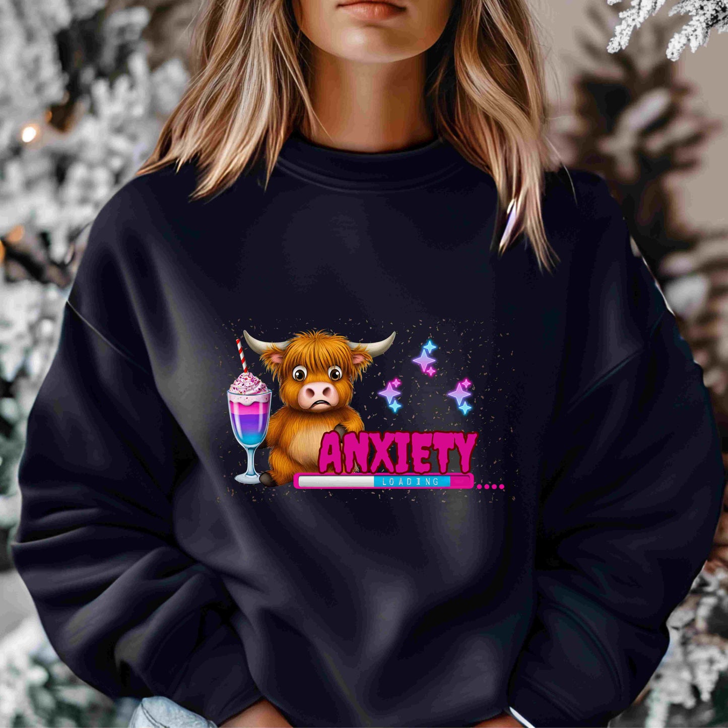 Anxiety Loading Highland Cow Sweatshirt – Funny Bella Canvas Unisex Crewneck