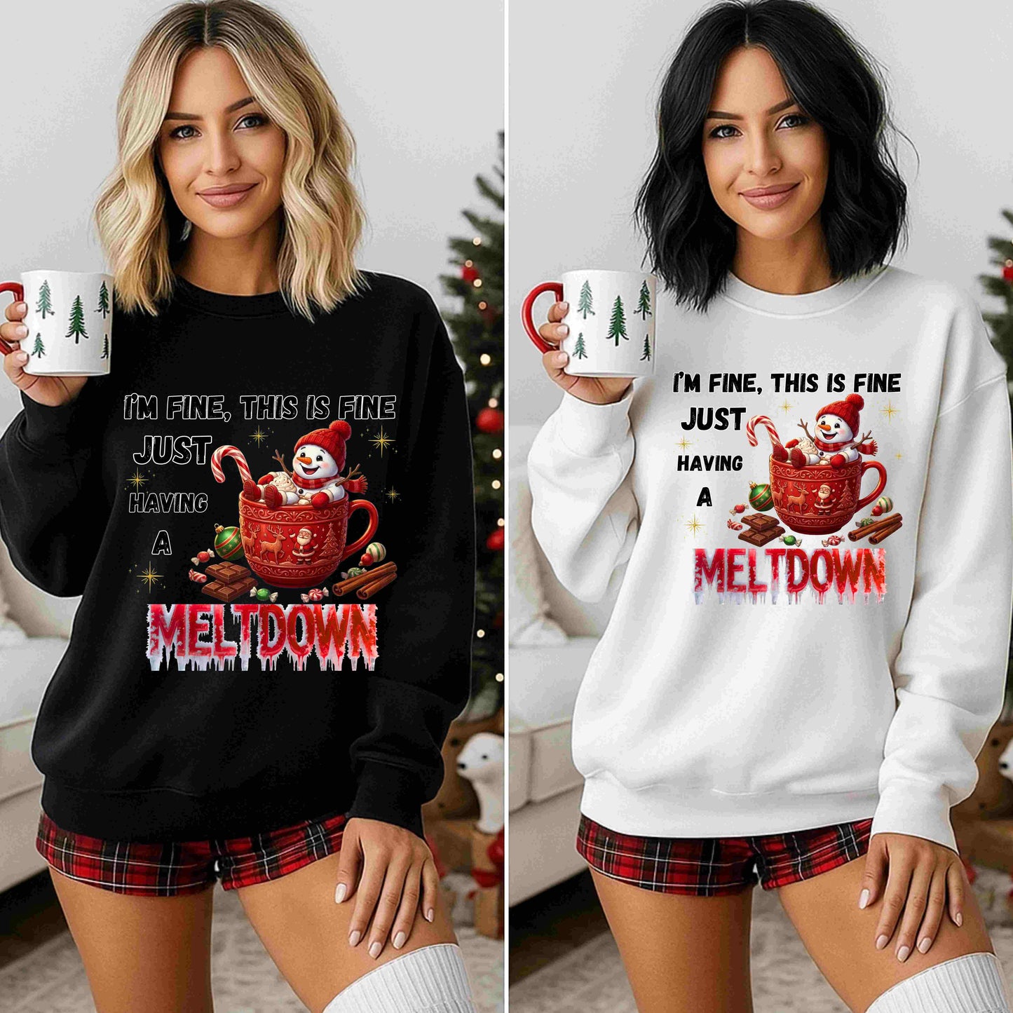 "I'm Fine, This Is Fine" Christmas Meltdown Sweatshirt – Cute Snowman Holiday Crewneck