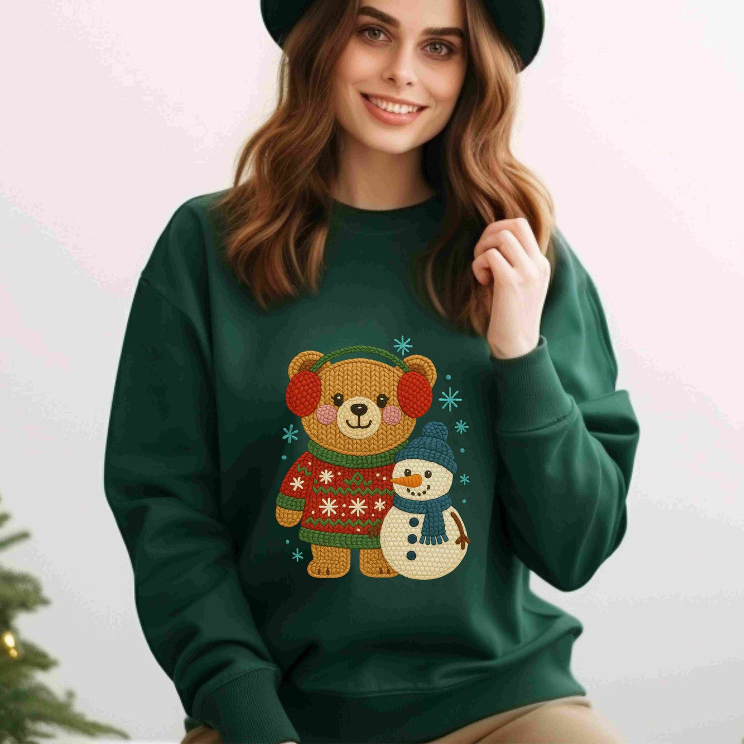 Cute Winter Bear & Snowman Sweatshirt – Cozy Holiday Crewneck