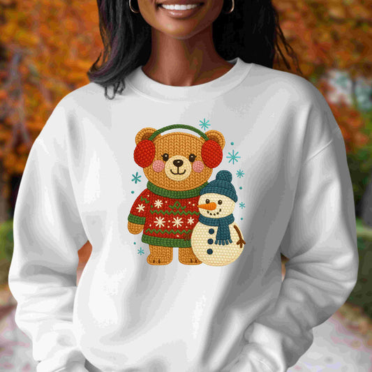 Cute Winter Bear & Snowman Sweatshirt – Cozy Holiday Crewneck