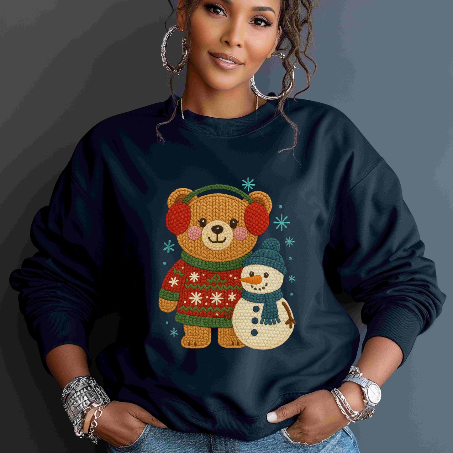 Cute Winter Bear & Snowman Sweatshirt – Cozy Holiday Crewneck