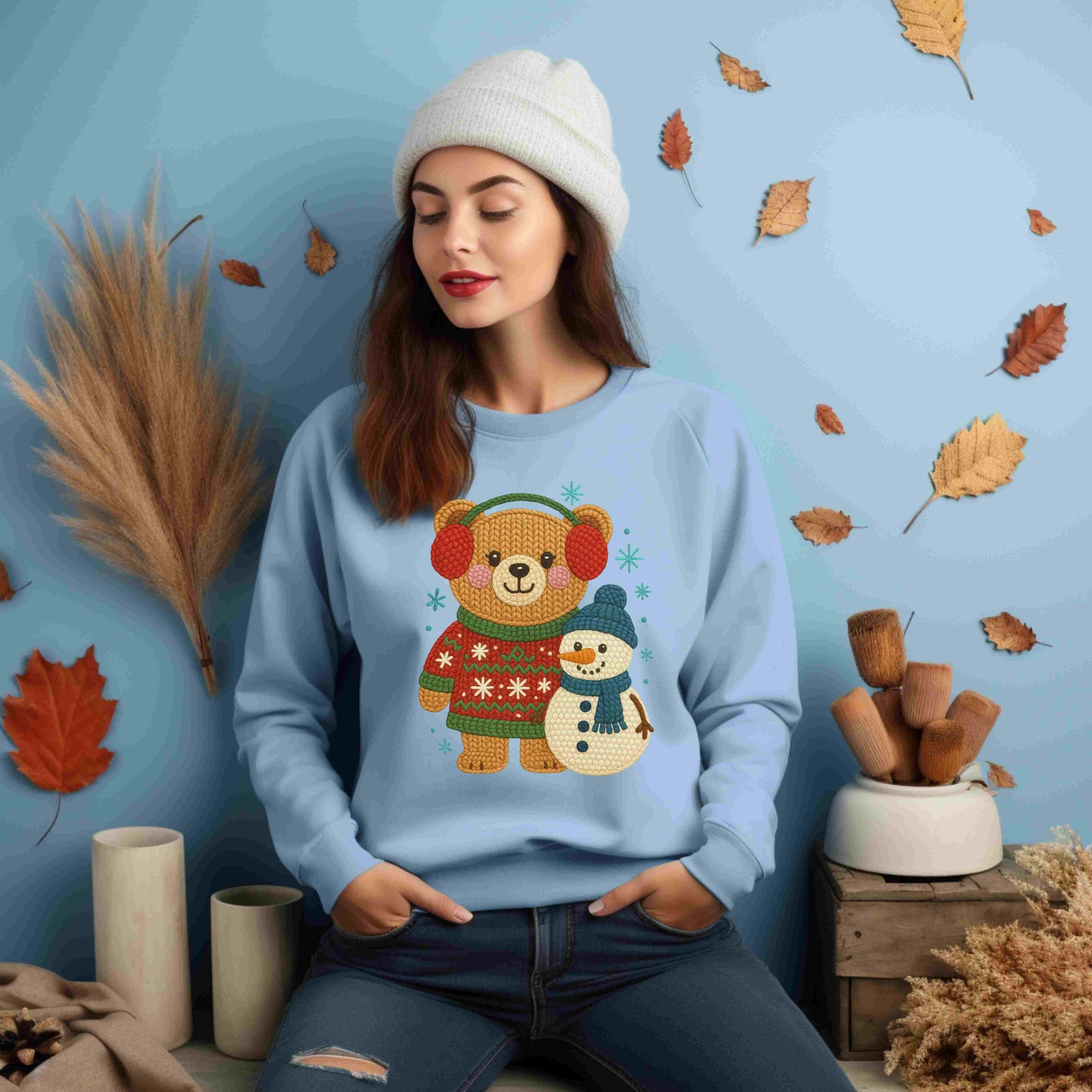 Cute Winter Bear & Snowman Sweatshirt – Cozy Holiday Crewneck