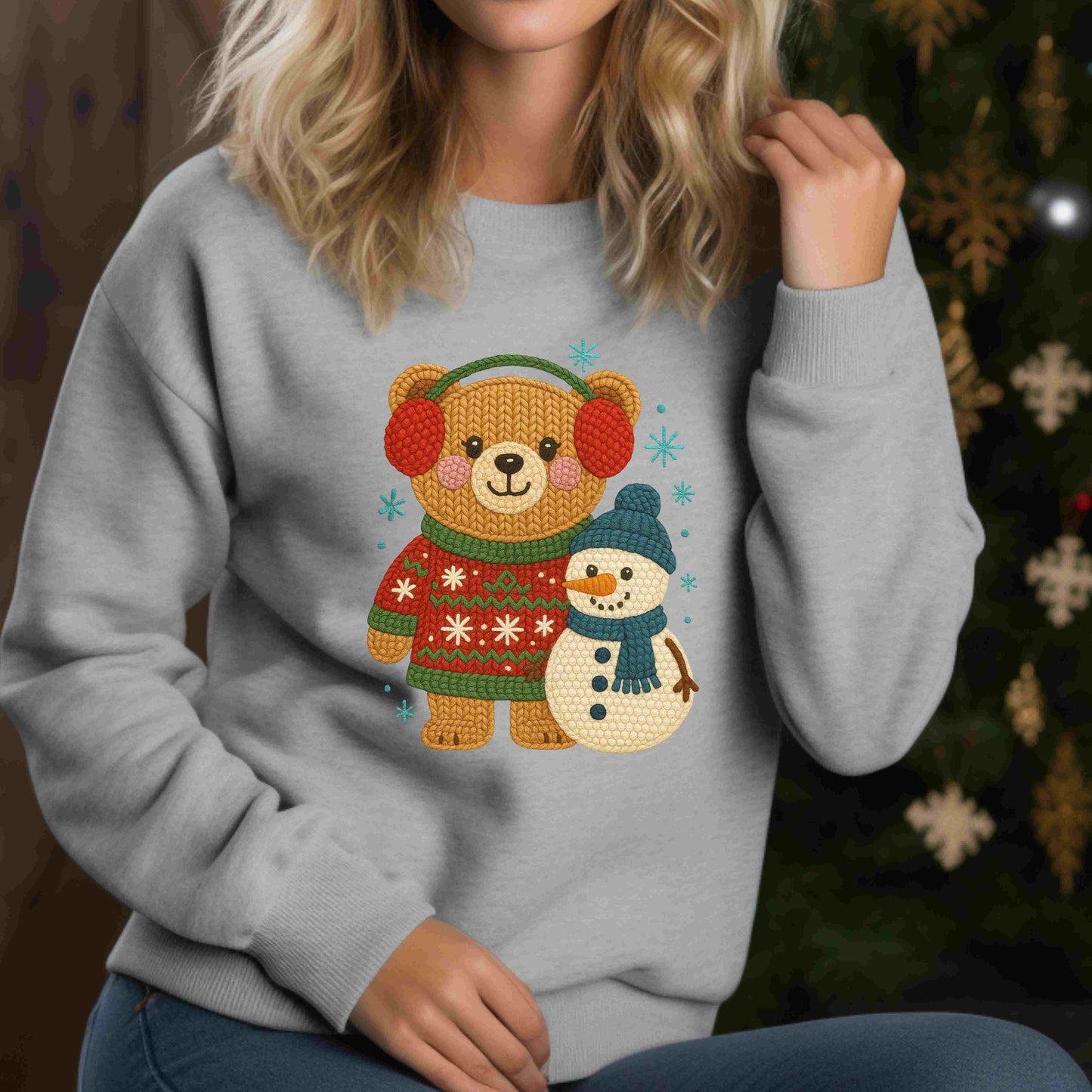Cute Winter Bear & Snowman Sweatshirt – Cozy Holiday Crewneck