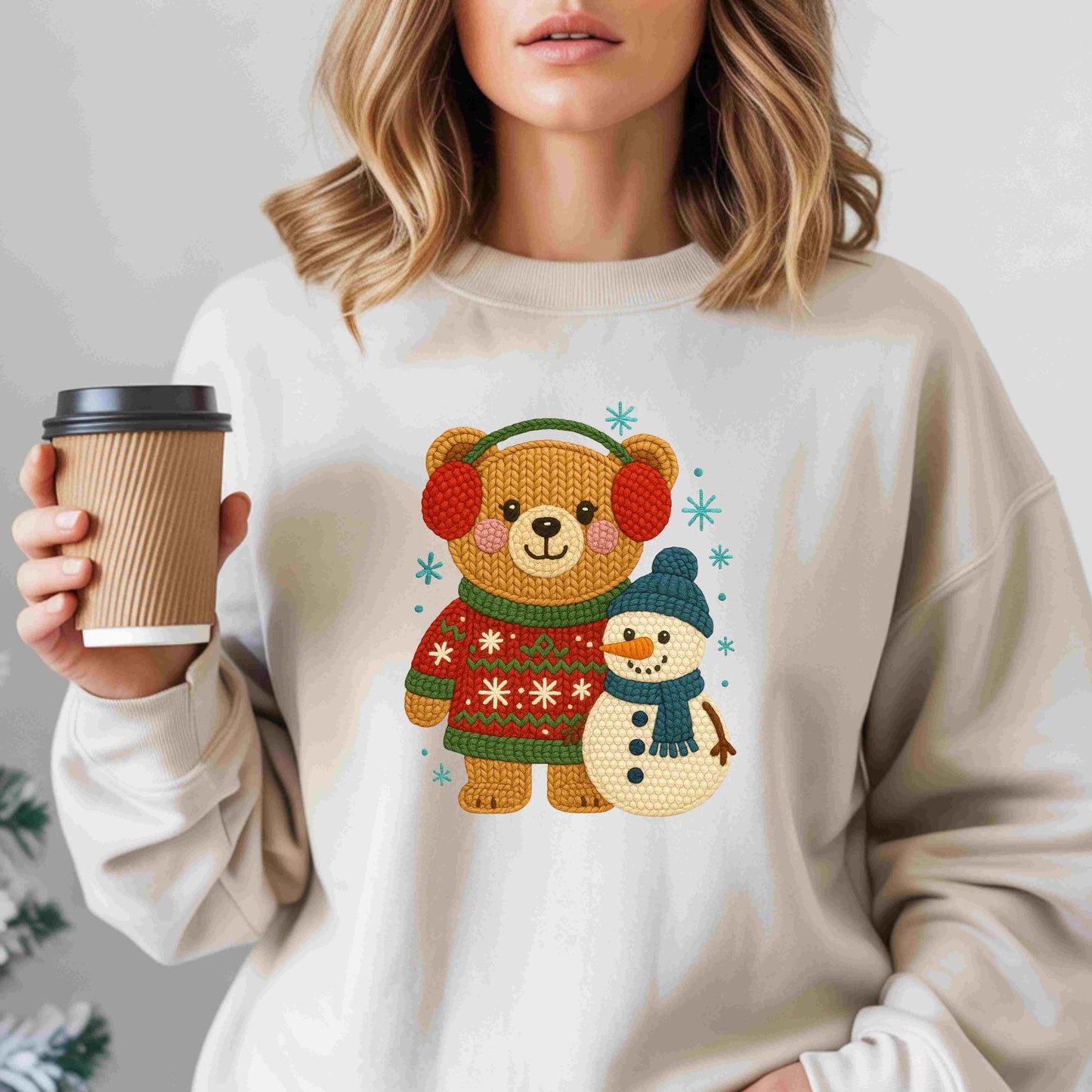 Cute Winter Bear & Snowman Sweatshirt – Cozy Holiday Crewneck