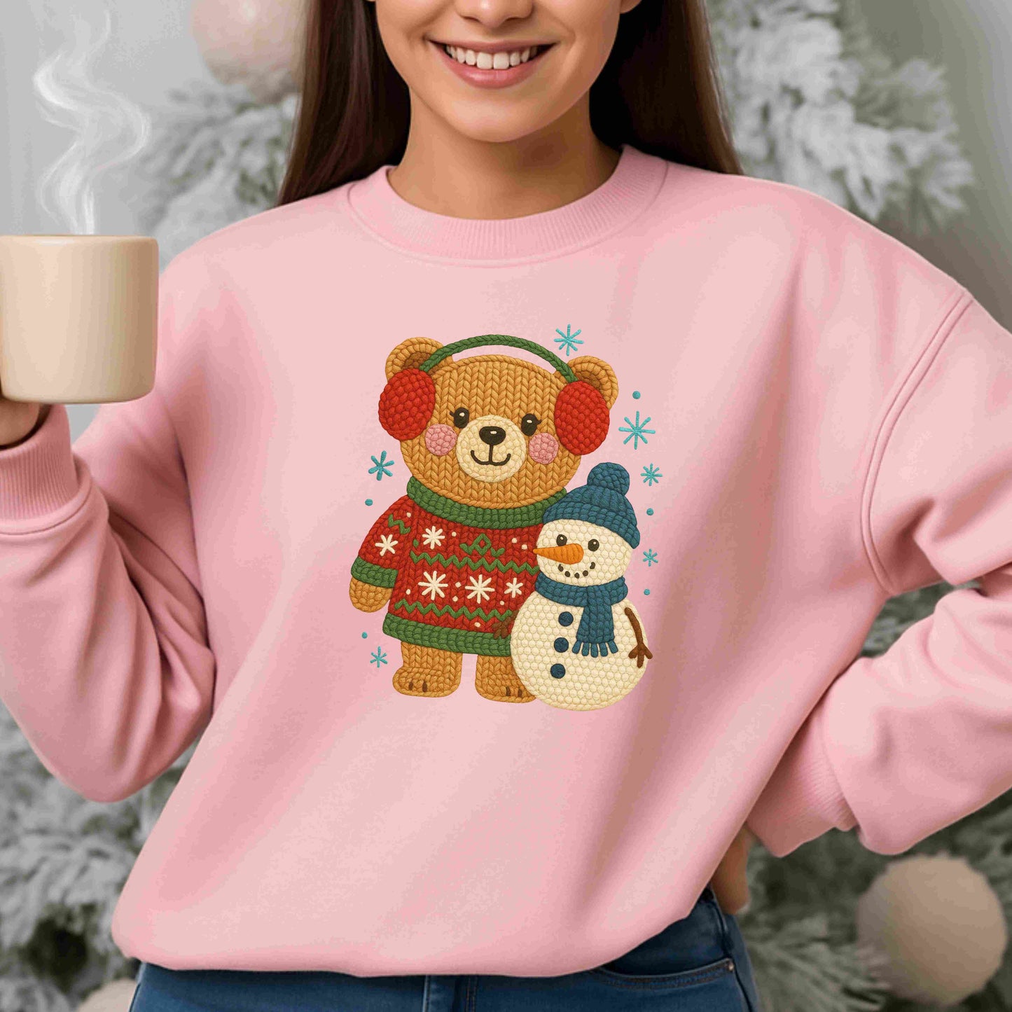 Cute Winter Bear & Snowman Sweatshirt – Cozy Holiday Crewneck