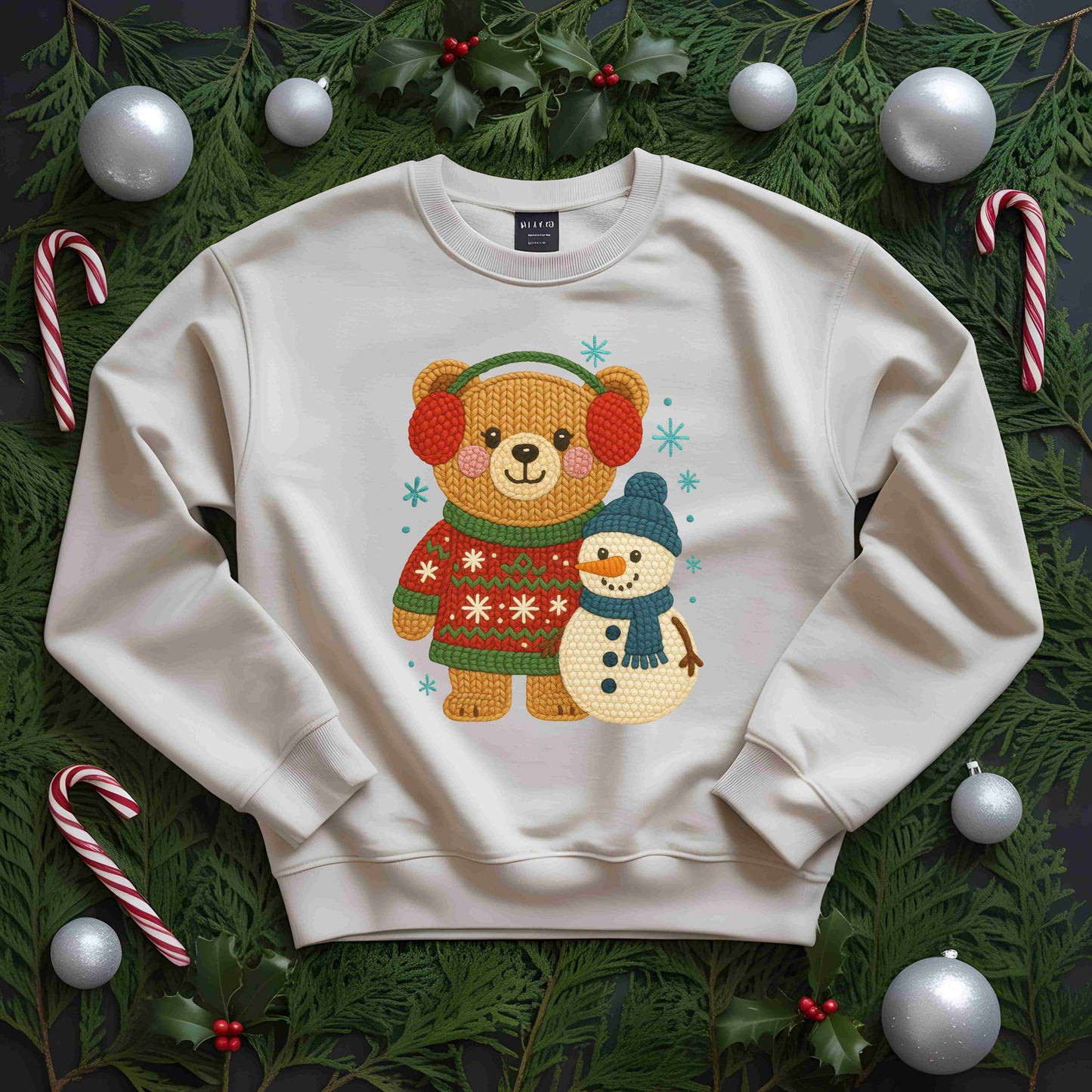 Cute Winter Bear & Snowman Sweatshirt – Cozy Holiday Crewneck