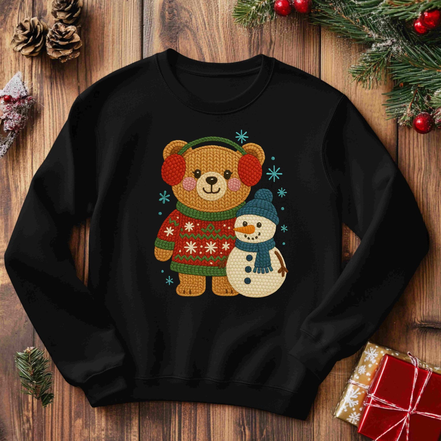 Cute Winter Bear & Snowman Sweatshirt – Cozy Holiday Crewneck