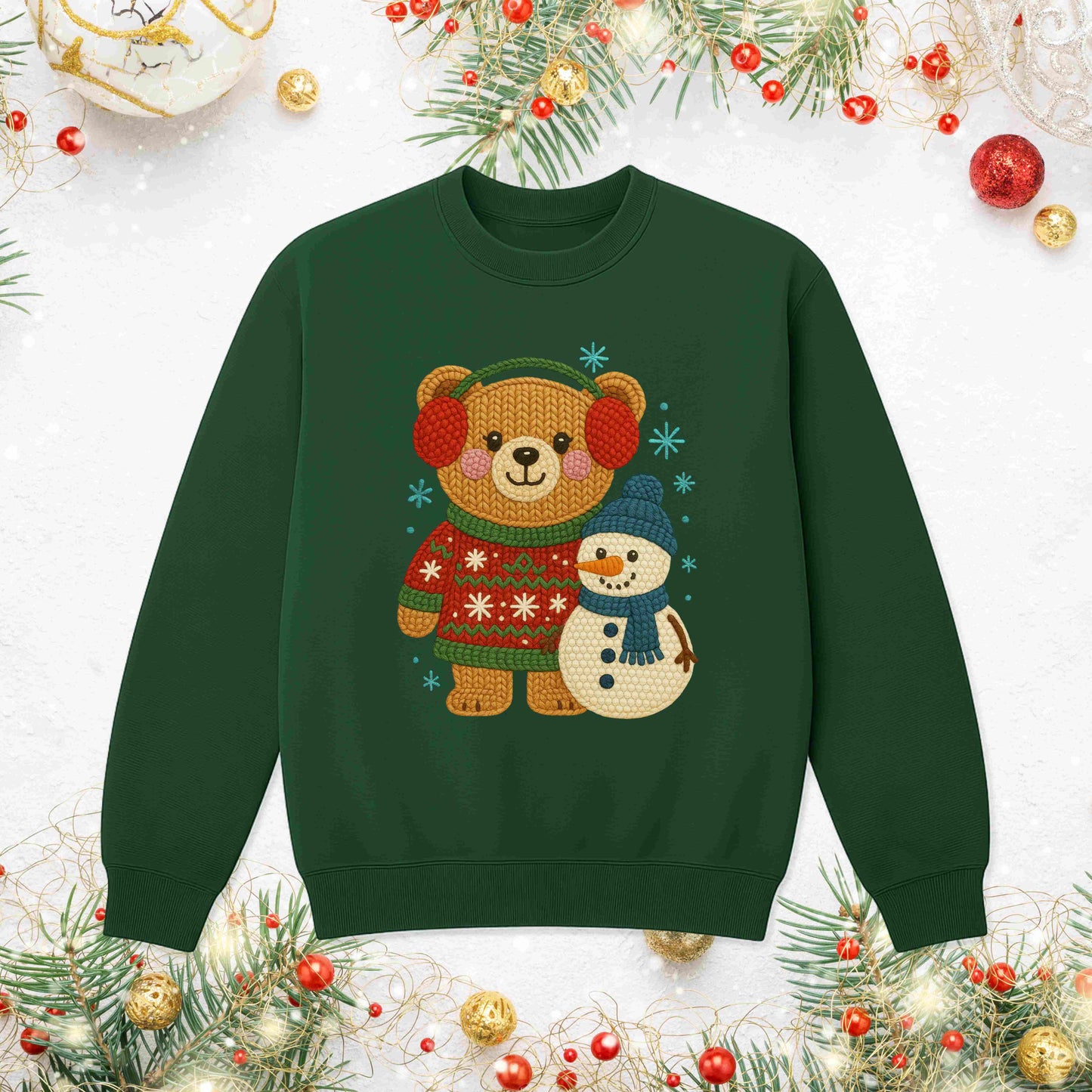 Cute Winter Bear & Snowman Sweatshirt – Cozy Holiday Crewneck