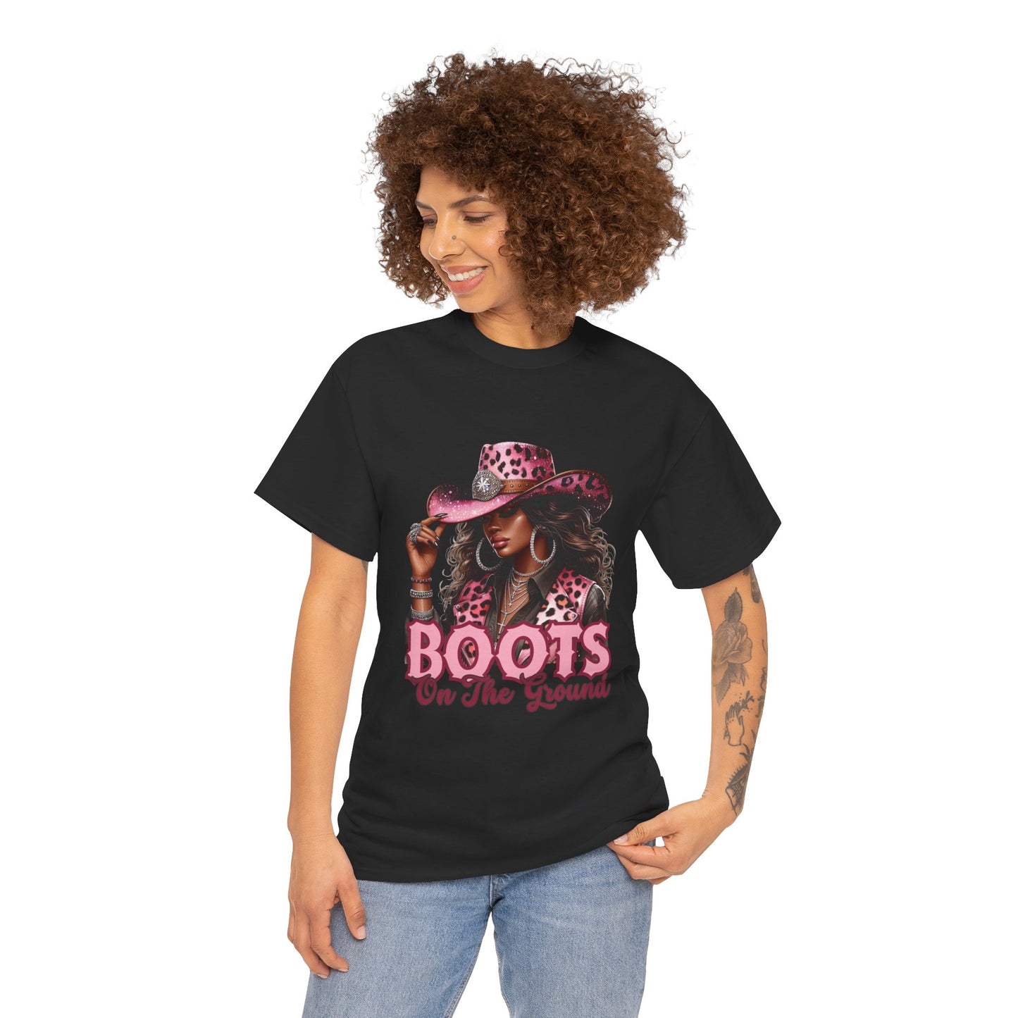 Boots On The Ground Shirt | Western Cowgirl Pink Leopard Hat Tee