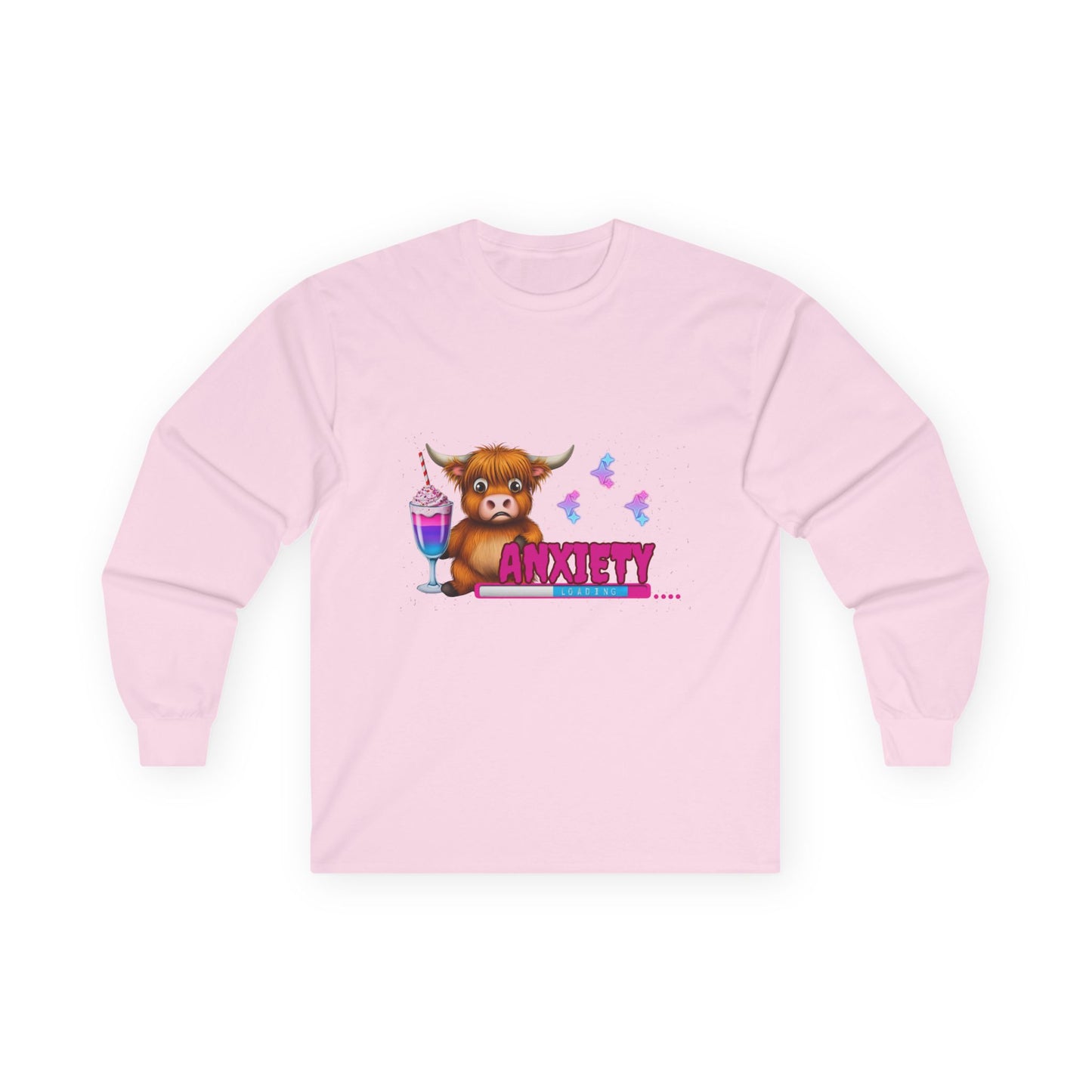Anxiety Loading Highland Cow Long Sleeve Shirt – Unisex Bella Canvas