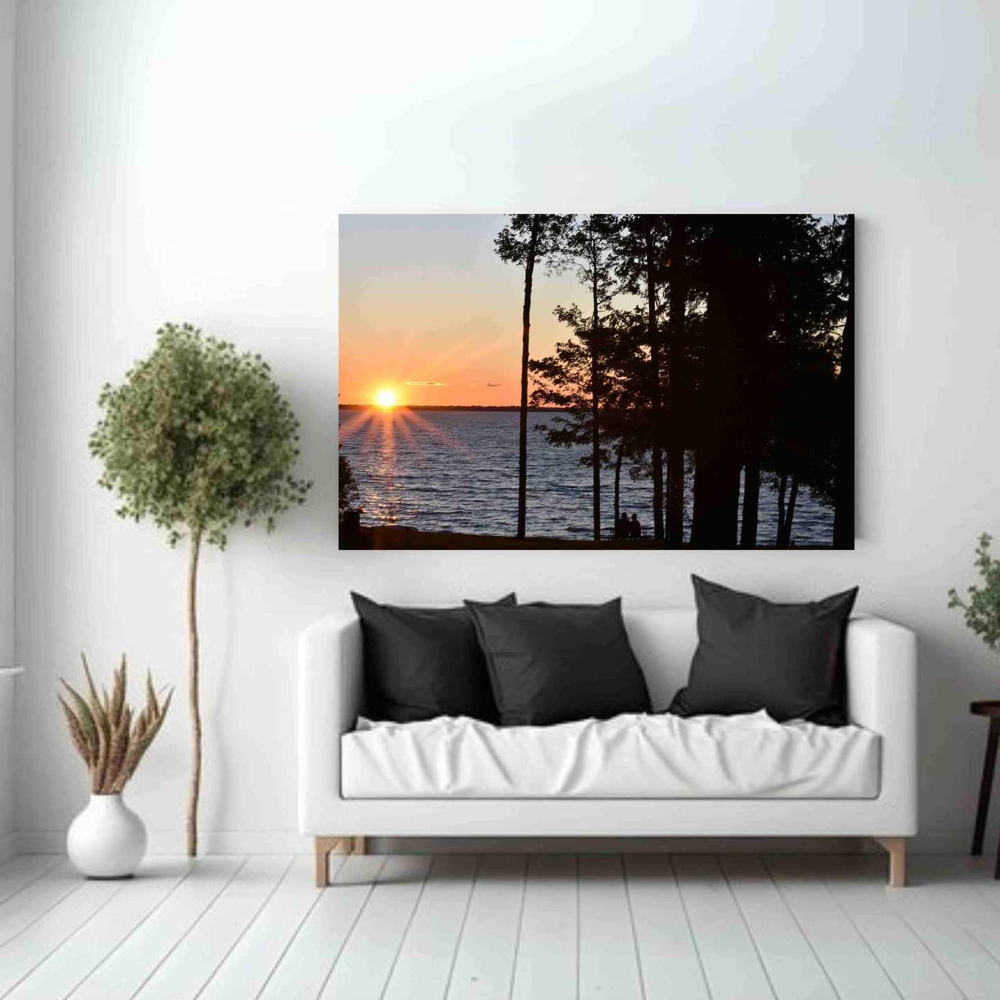 Framed Lake Sunset Nature Photography - Canvas Wall Print