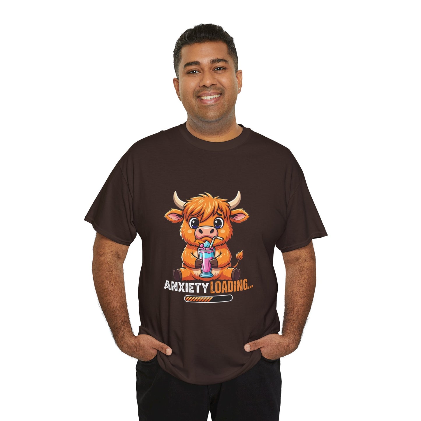 Anxiety Loading Cow Tee, Funny Unisex T-Shirt, Cute Animal Graphic Shirt, Perfect for Teens, Casual Everyday Wear