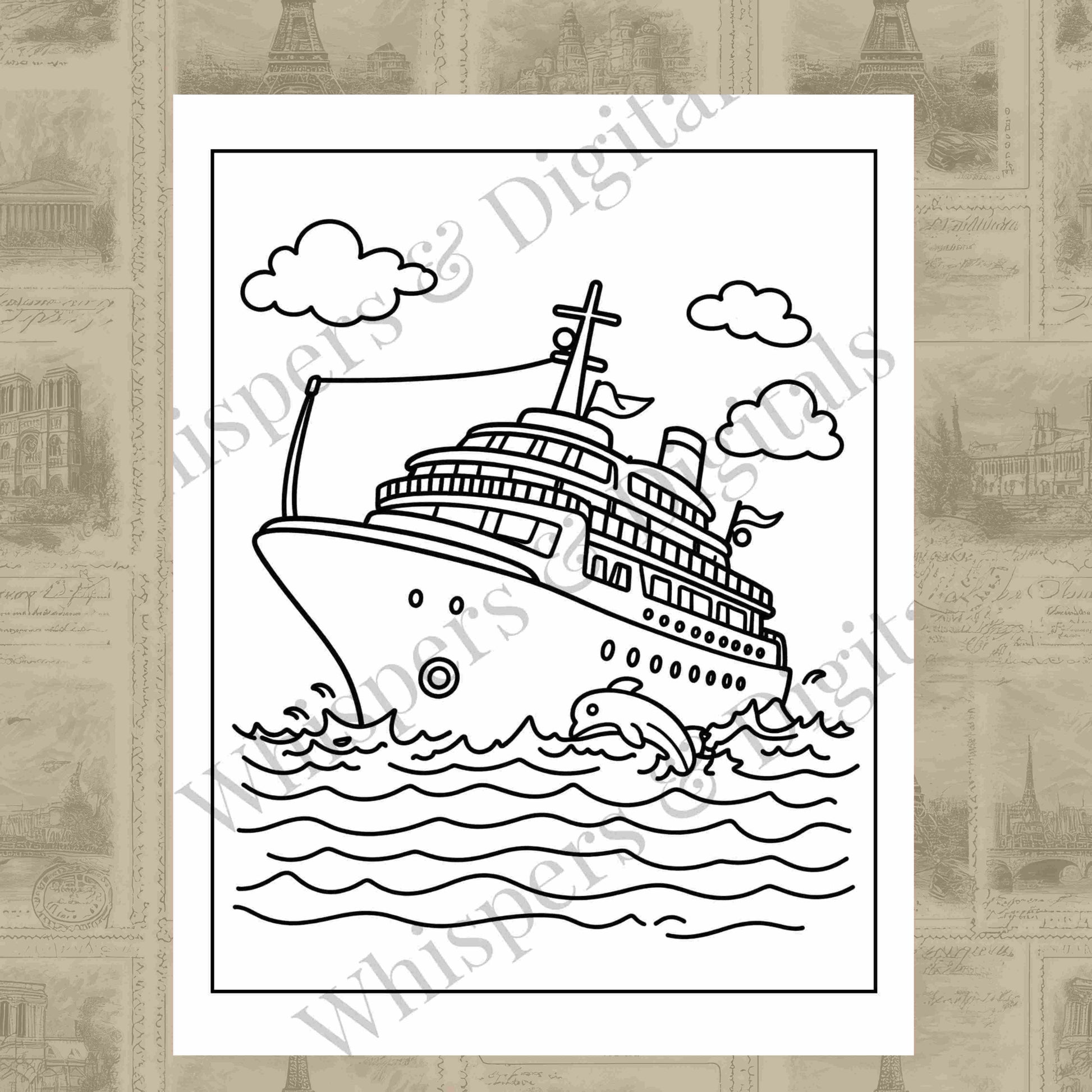 Ten printable travel icon and pattern coloring pages featuring airplanes, luggage, compasses, and travel doodles — digital download for travel lovers