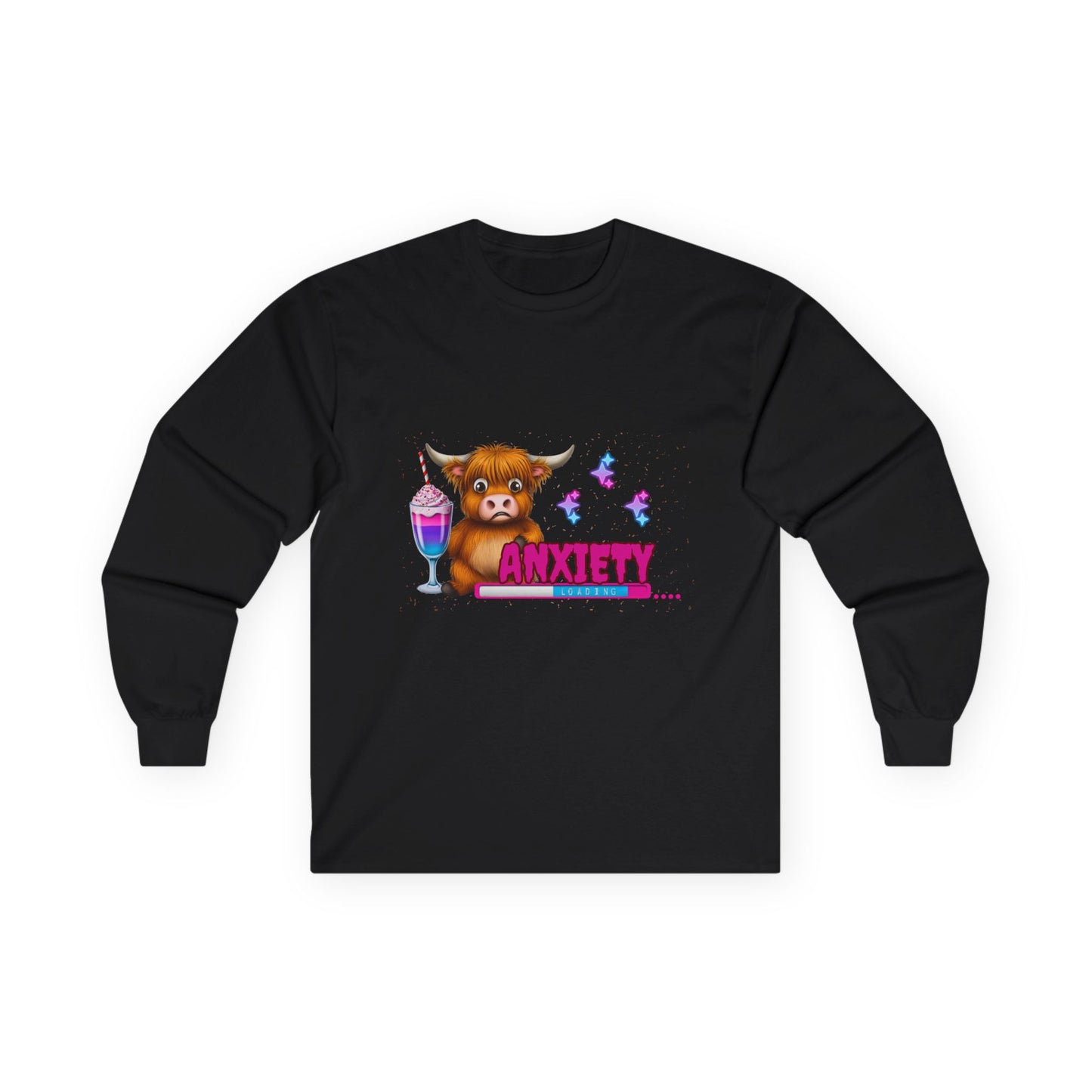 Anxiety Loading Highland Cow Long Sleeve Shirt – Unisex Bella Canvas