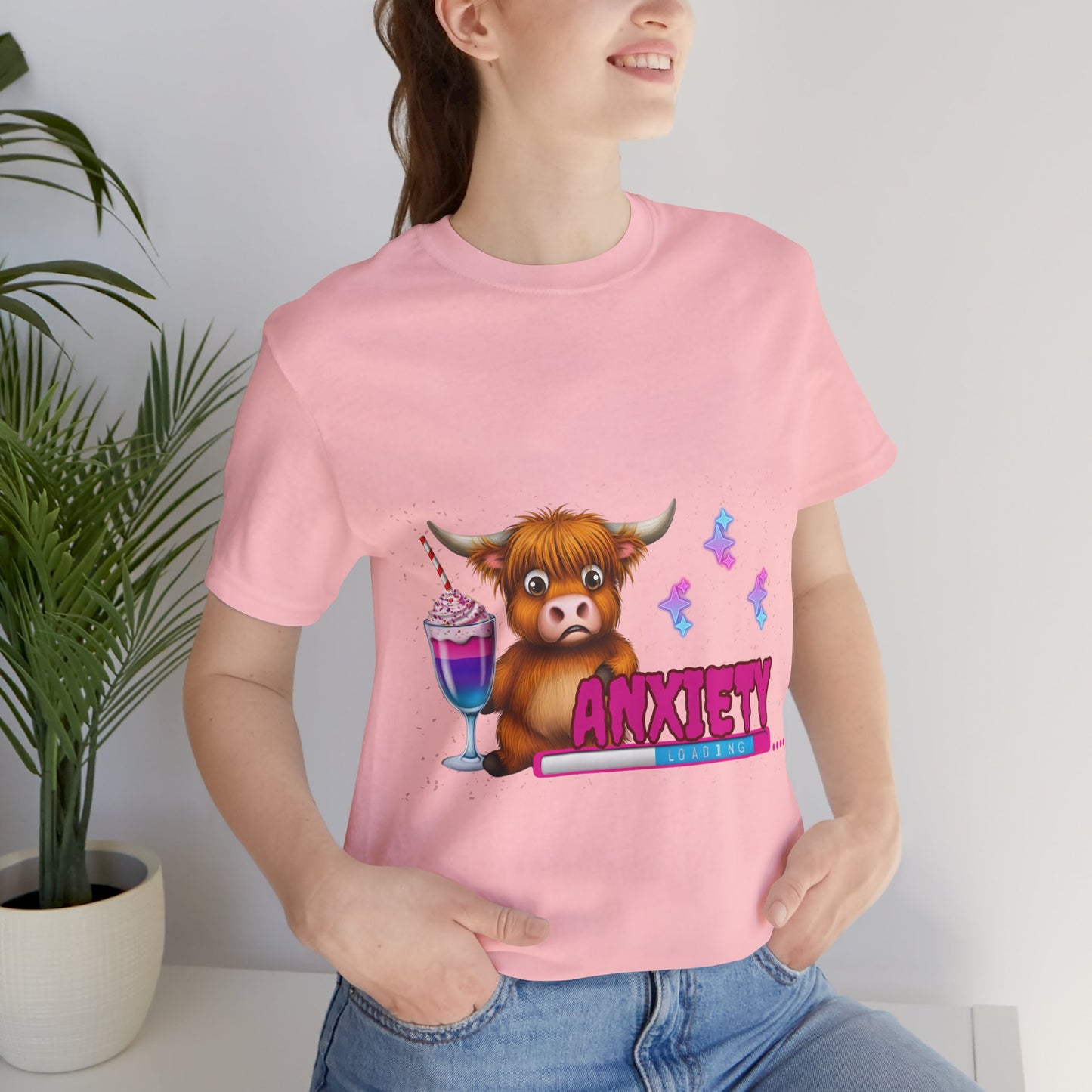 Anxiety Loading Highland Cow Bella+Canvas Shirt – Funny Mental Health Tee
