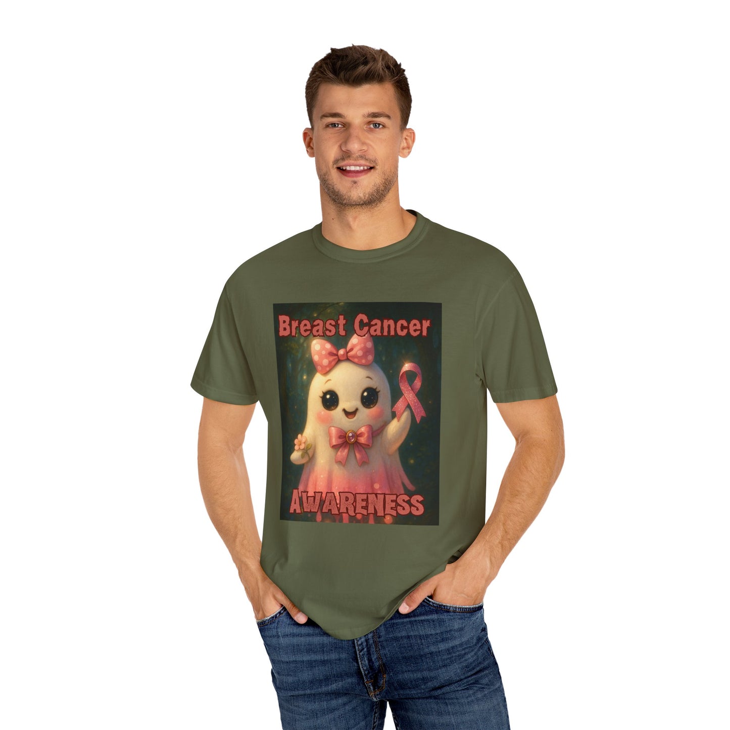 Breast Cancer Awareness Unisex T-Shirt - Cute Ghost Design, Pink Ribbon Tee, Supportive Gift, Casual Wear, October Fundraiser