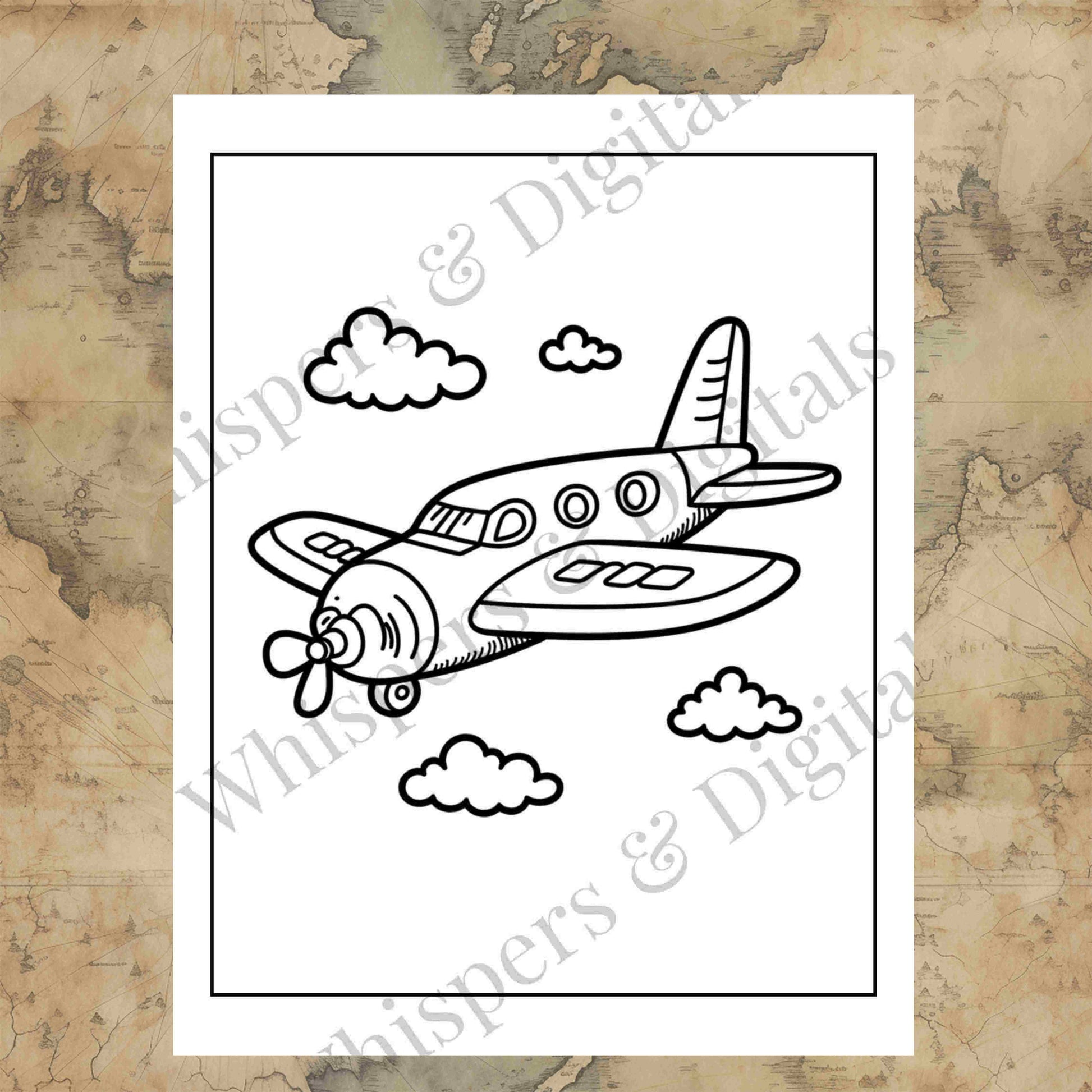 Ten whimsical travel-themed coloring pages featuring fairies, animals, hot air balloons, and suitcases — printable digital download