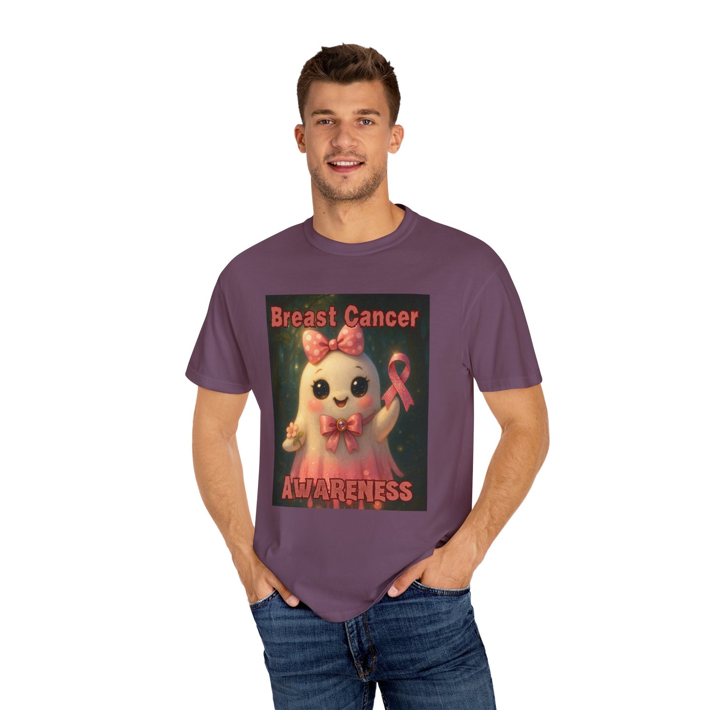Breast Cancer Awareness Unisex T-Shirt - Cute Ghost Design, Pink Ribbon Tee, Supportive Gift, Casual Wear, October Fundraiser