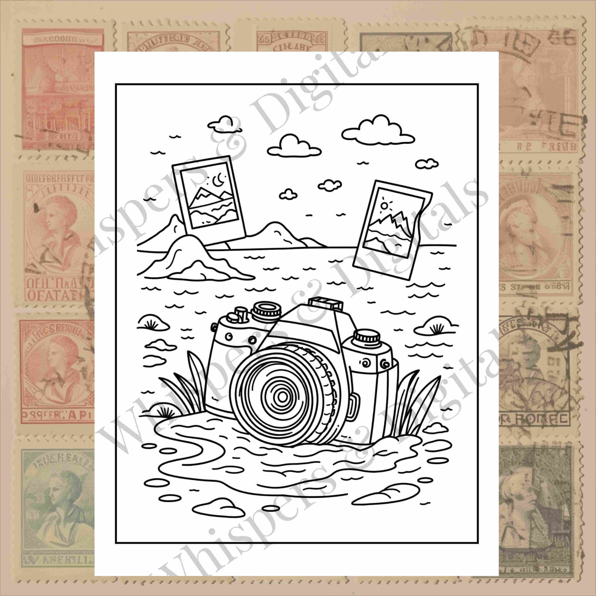 Ten printable travel icon and pattern coloring pages featuring airplanes, luggage, compasses, and travel doodles — digital download for travel lovers