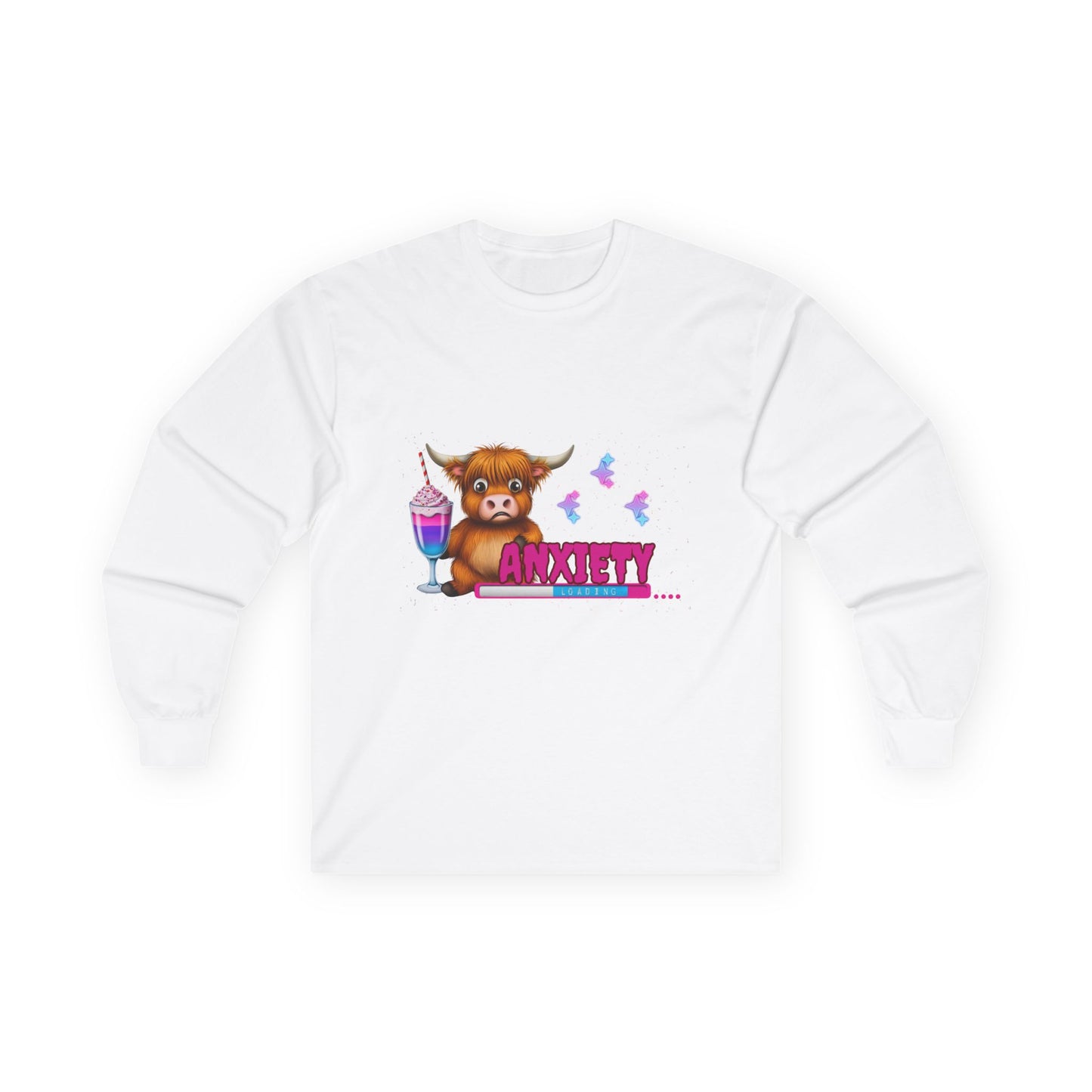 Anxiety Loading Highland Cow Long Sleeve Shirt – Unisex Bella Canvas