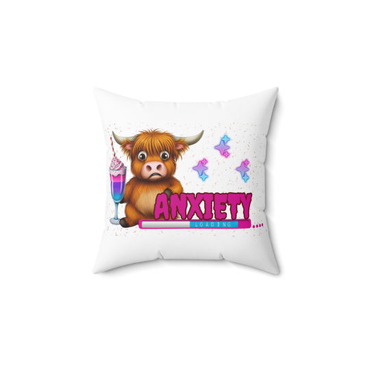 Anxiety Loading Highland Cow Pillow – Funny Throw Pillow for Home Décor