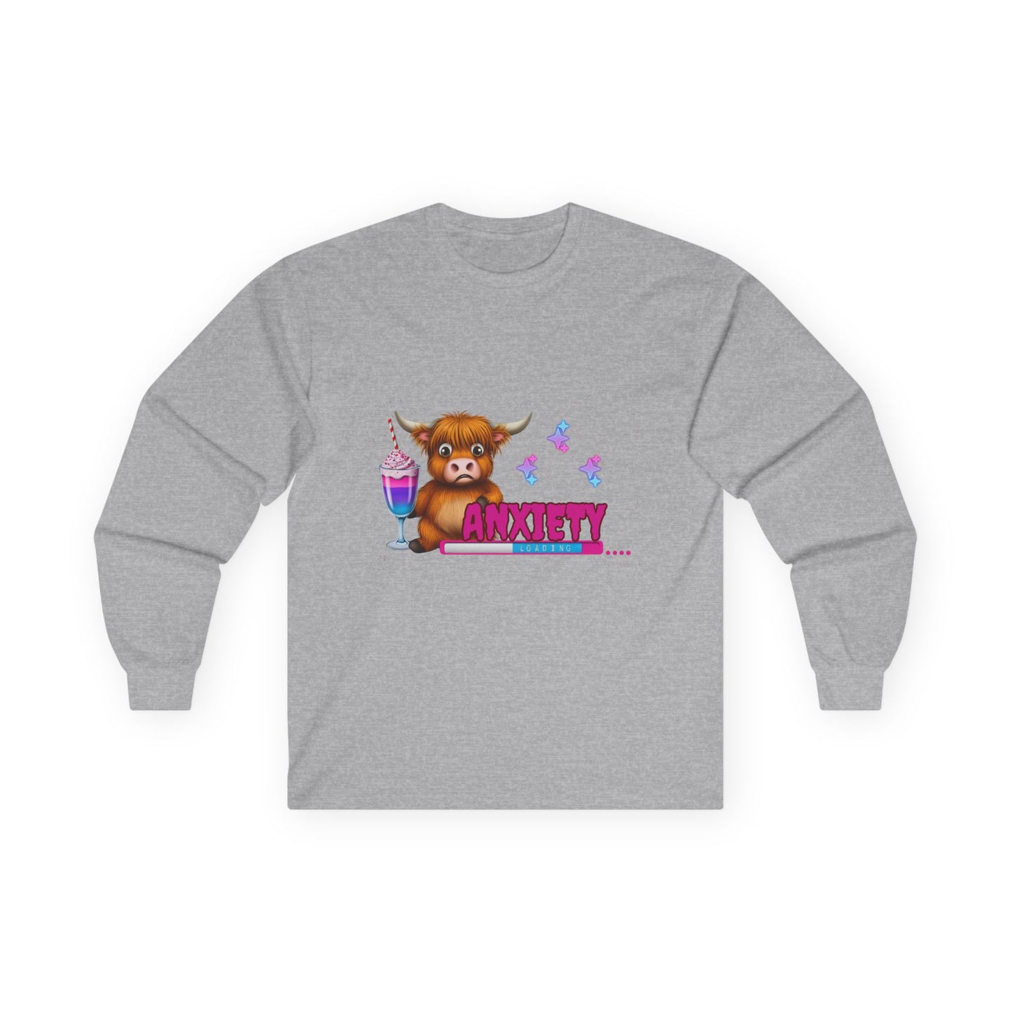 Anxiety Loading Highland Cow Long Sleeve Shirt – Unisex Bella Canvas