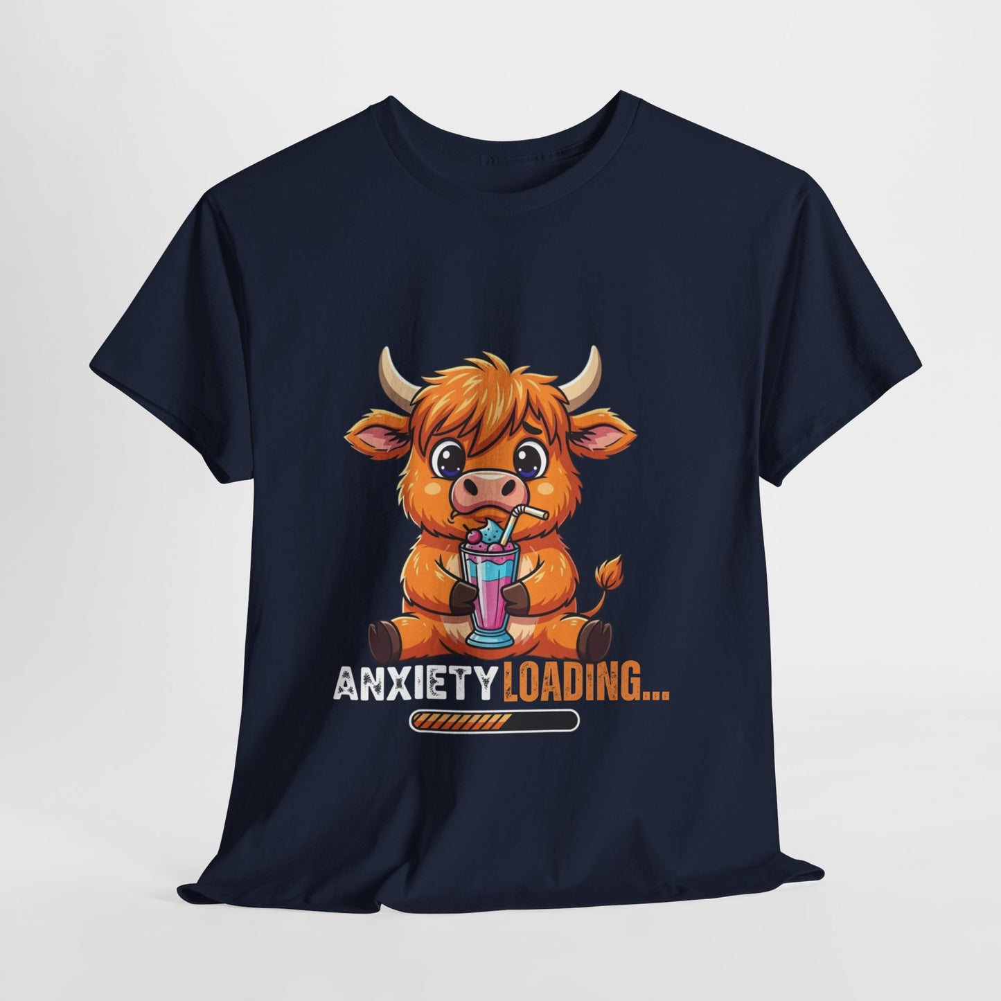 Anxiety Loading Cow Tee, Funny Unisex T-Shirt, Cute Animal Graphic Shirt, Perfect for Teens, Casual Everyday Wear
