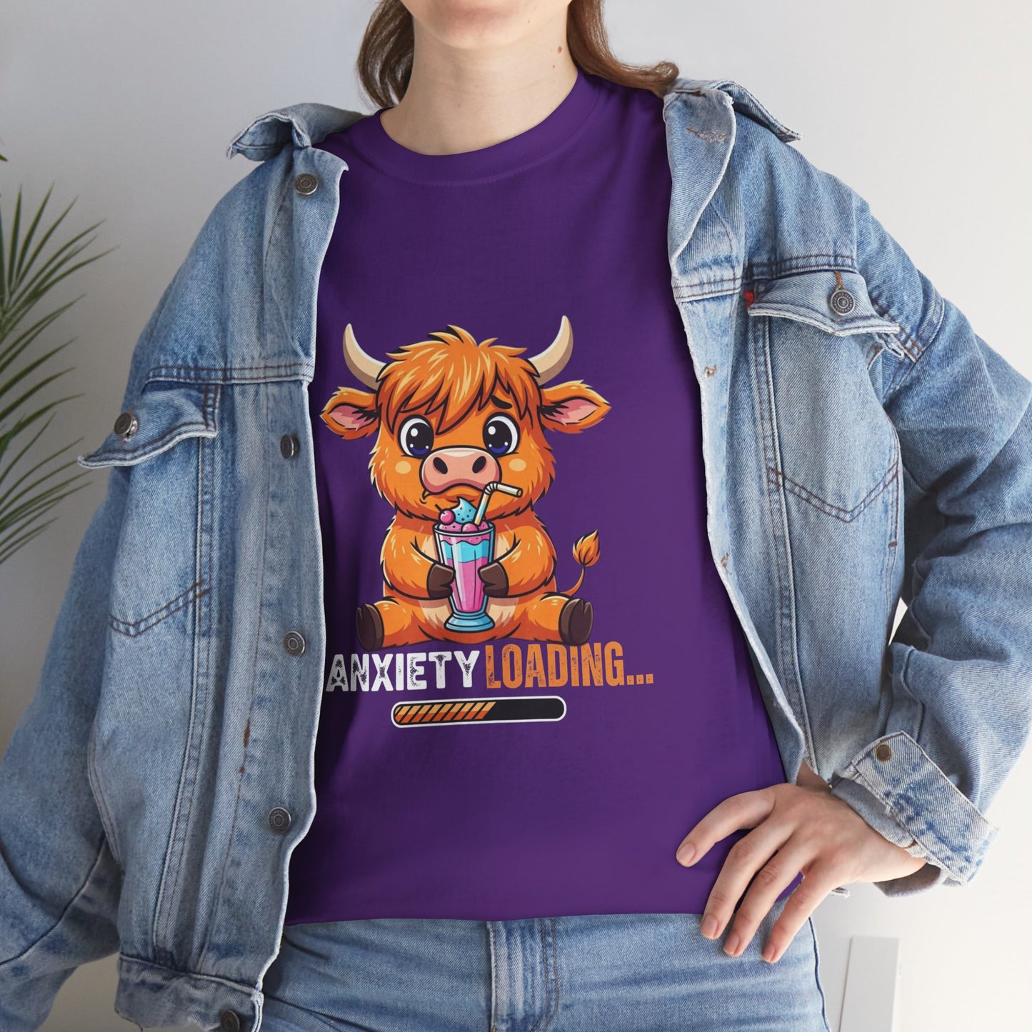 Anxiety Loading Cow Tee, Funny Unisex T-Shirt, Cute Animal Graphic Shirt, Perfect for Teens, Casual Everyday Wear