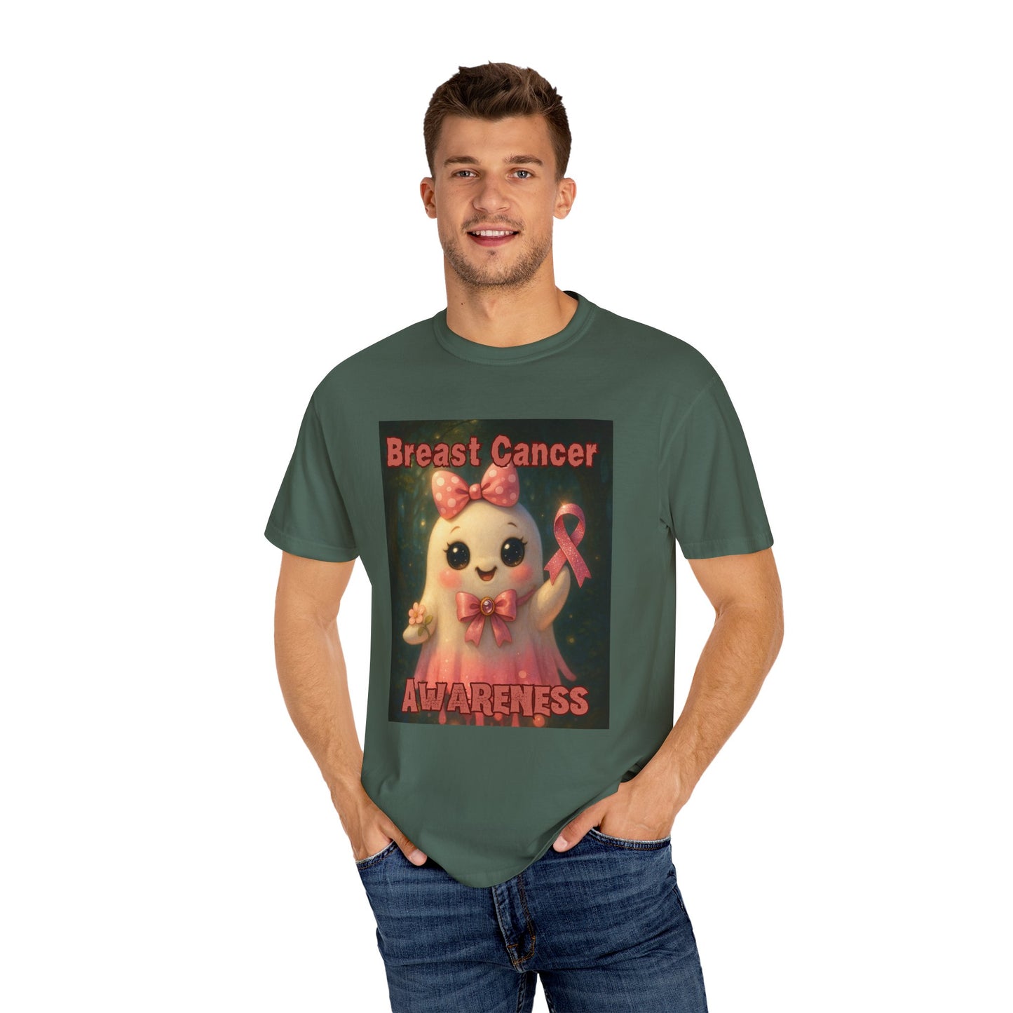 Breast Cancer Awareness Unisex T-Shirt - Cute Ghost Design, Pink Ribbon Tee, Supportive Gift, Casual Wear, October Fundraiser