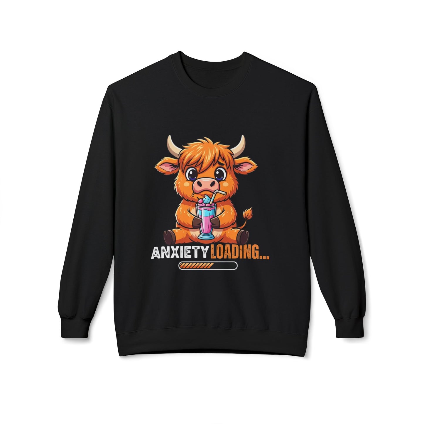 Anxiety Loading Sweatshirt, Cozy Fleece Crewneck, Relaxing Gift, Stress Relief Apparel, Cute Animal Design, Unisex Casual Wear