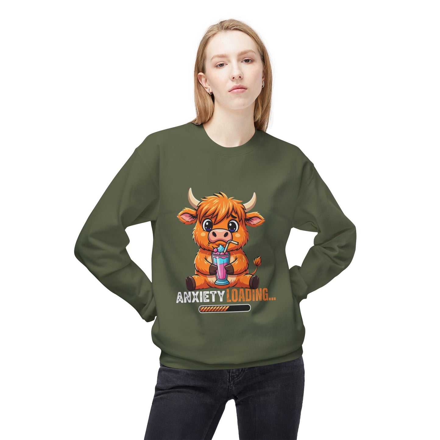 Anxiety Loading Sweatshirt, Cozy Fleece Crewneck, Relaxing Gift, Stress Relief Apparel, Cute Animal Design, Unisex Casual Wear