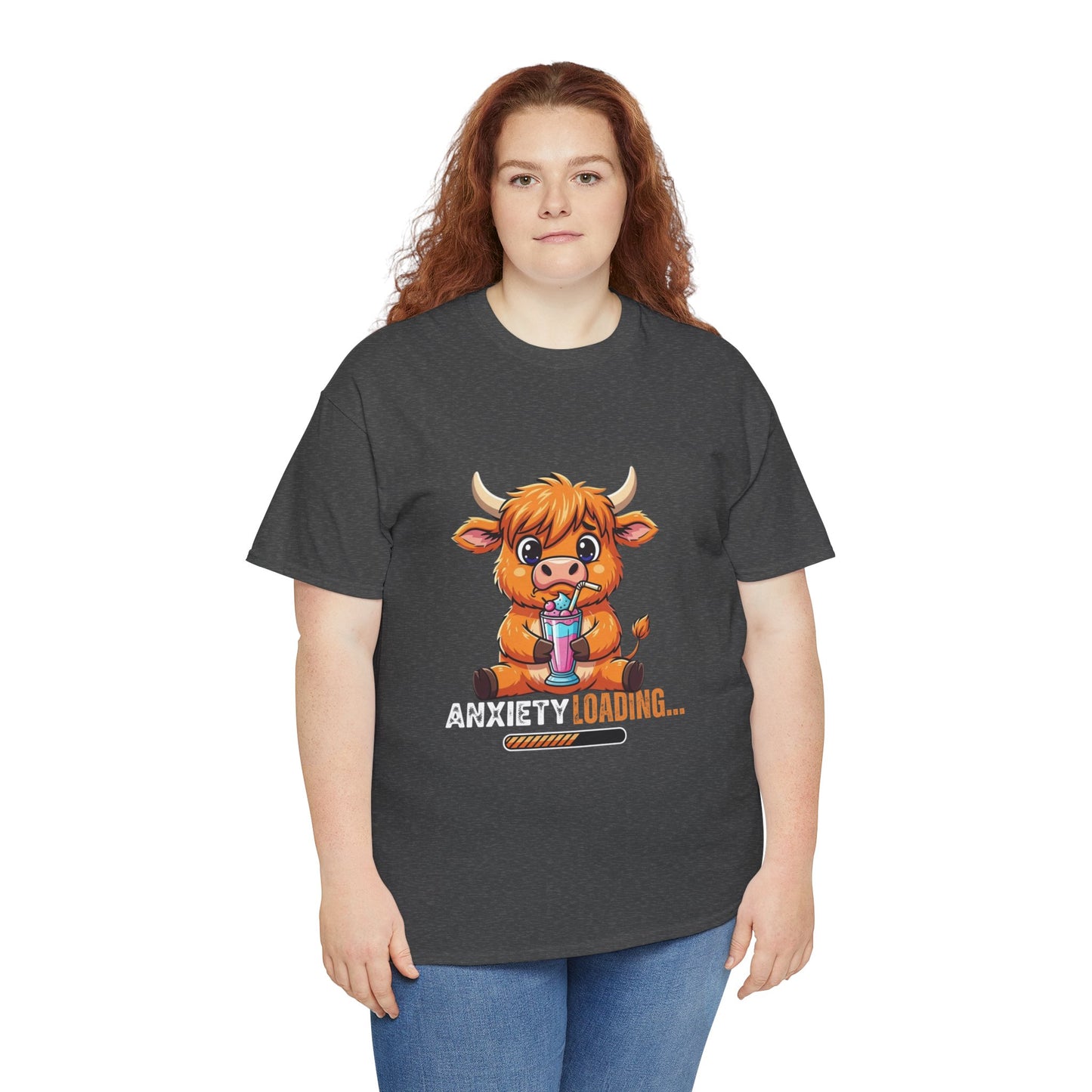 Anxiety Loading Cow Tee, Funny Unisex T-Shirt, Cute Animal Graphic Shirt, Perfect for Teens, Casual Everyday Wear