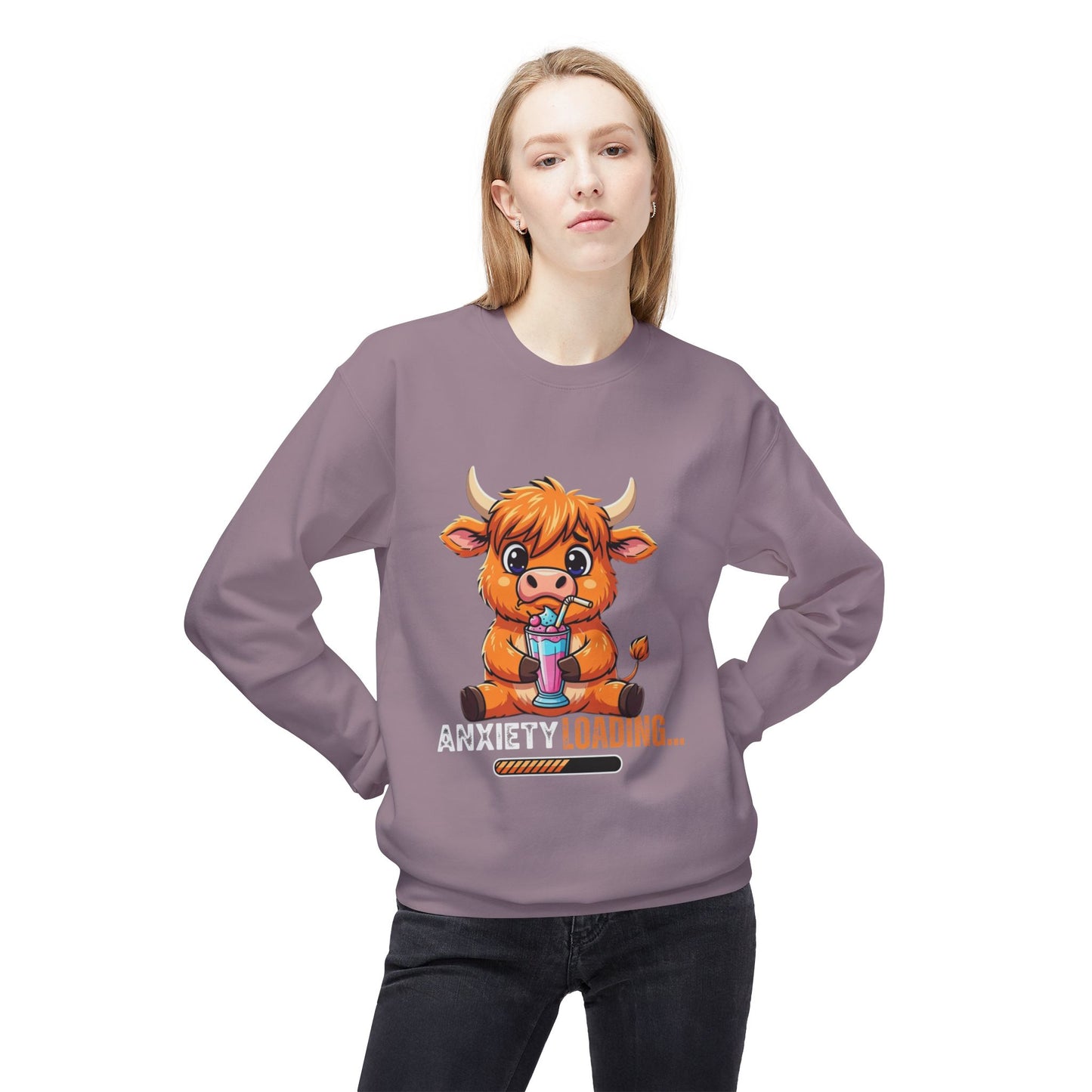 Anxiety Loading Sweatshirt, Cozy Fleece Crewneck, Relaxing Gift, Stress Relief Apparel, Cute Animal Design, Unisex Casual Wear