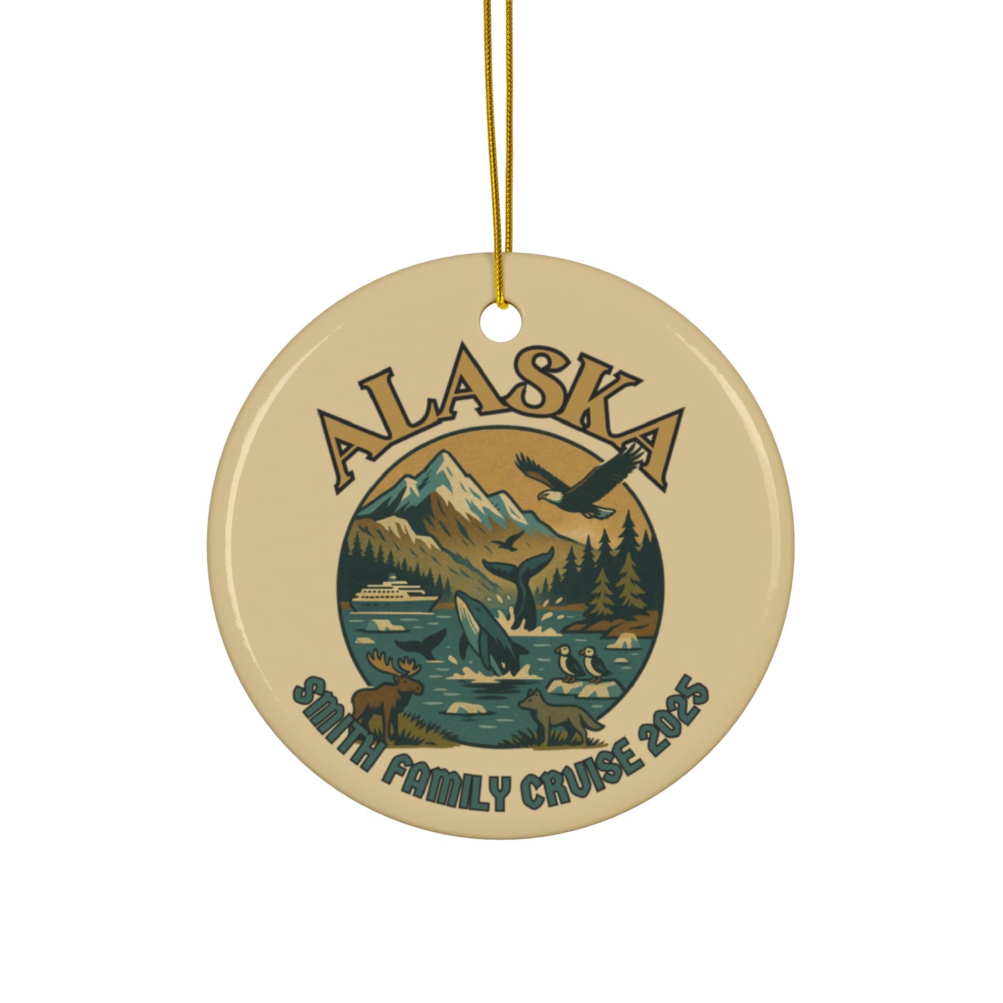 Alaska Family Cruise Ceramic Ornament, 4 Unique Shapes, Personalized Christmas Tree Decoration, Gift for Nature Lovers, Holiday Keepsake