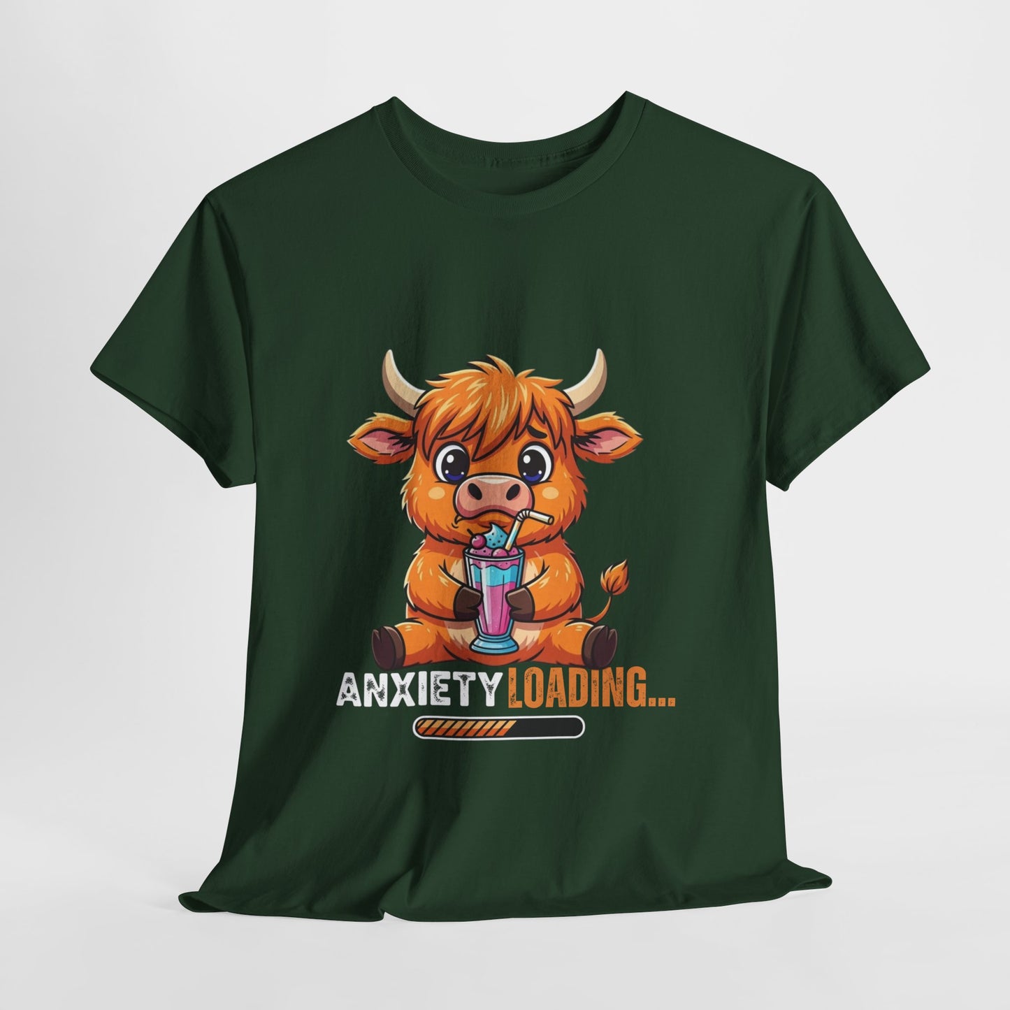 Anxiety Loading Cow Tee, Funny Unisex T-Shirt, Cute Animal Graphic Shirt, Perfect for Teens, Casual Everyday Wear