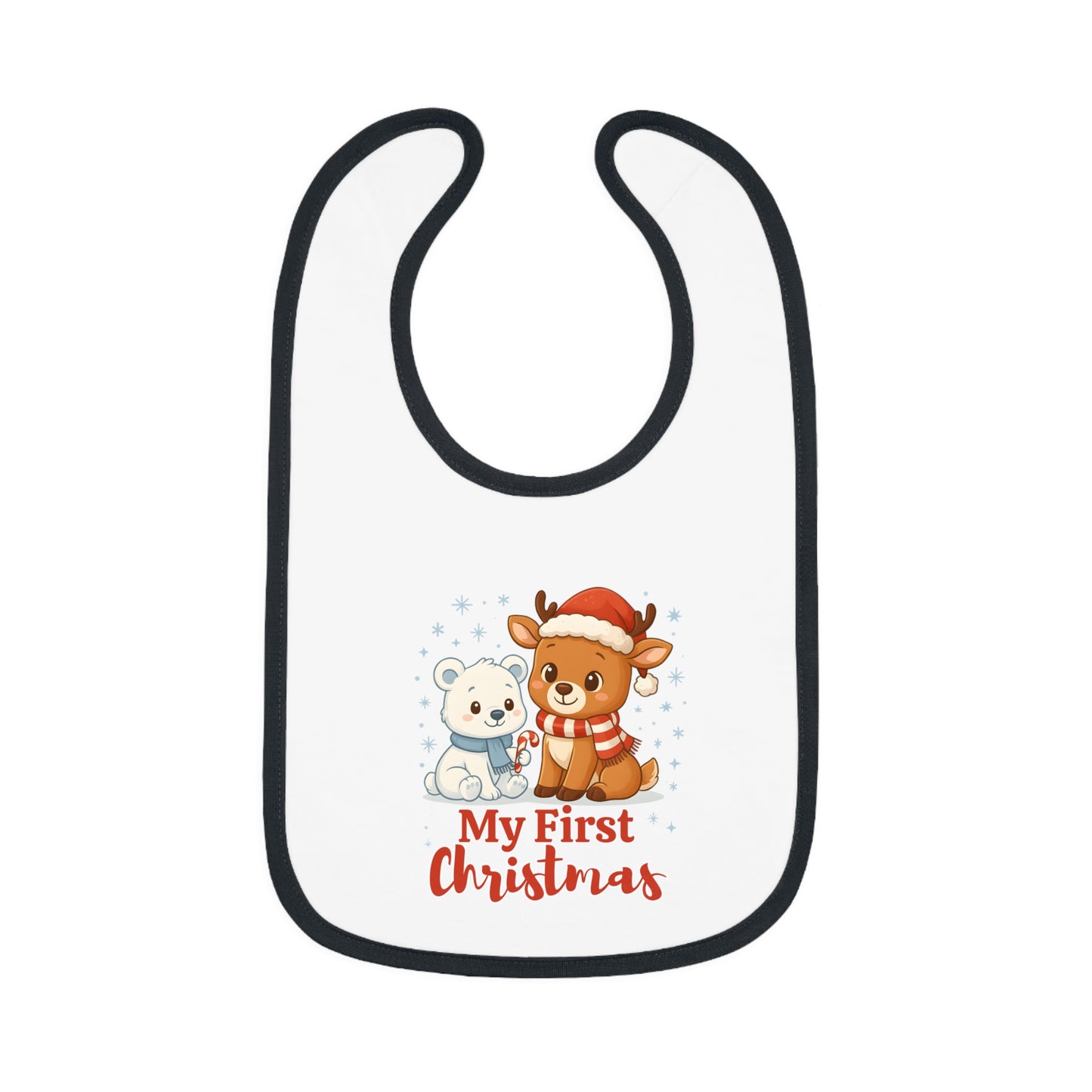 My First Christmas Baby Bib – Reindeer & Polar Bear – Personalized Holiday Bib
