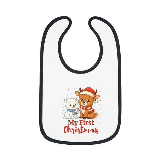 My First Christmas Baby Bib – Reindeer & Polar Bear – Personalized Holiday Bib