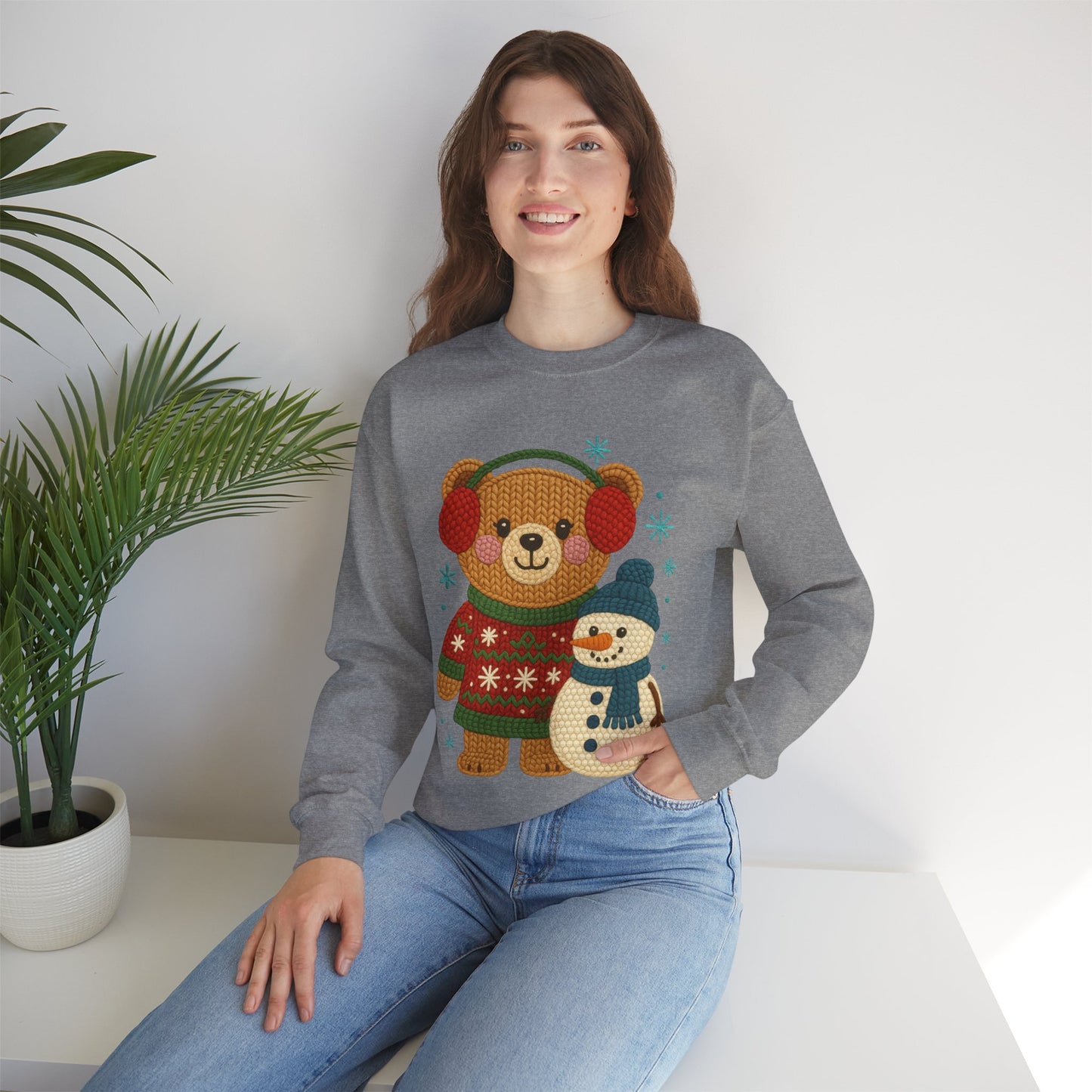 Cute Winter Bear & Snowman Sweatshirt – Cozy Holiday Crewneck
