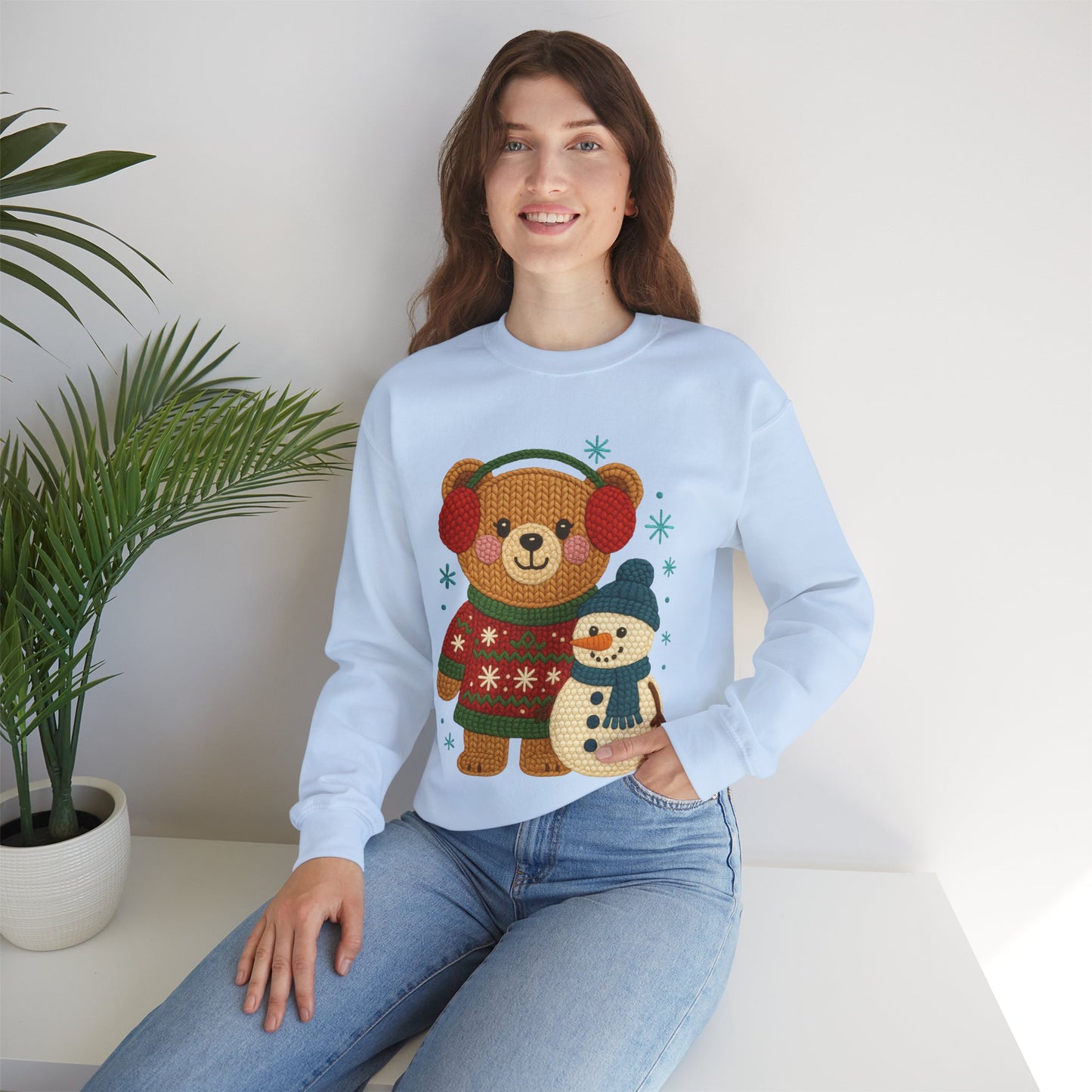 Cute Winter Bear & Snowman Sweatshirt – Cozy Holiday Crewneck