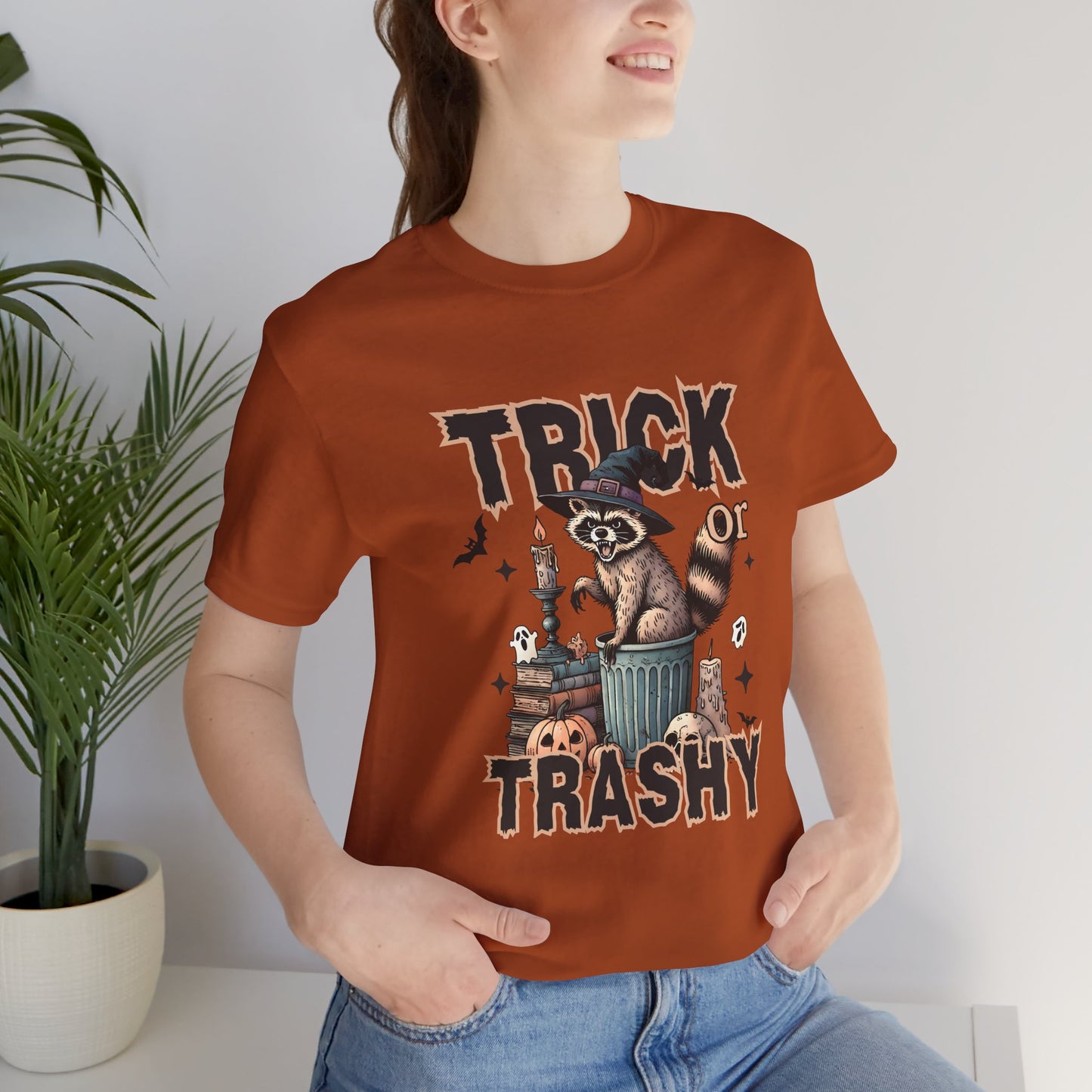 Trick or Trashy Halloween Raccoon Shirt | Funny Fall Graphic Tee