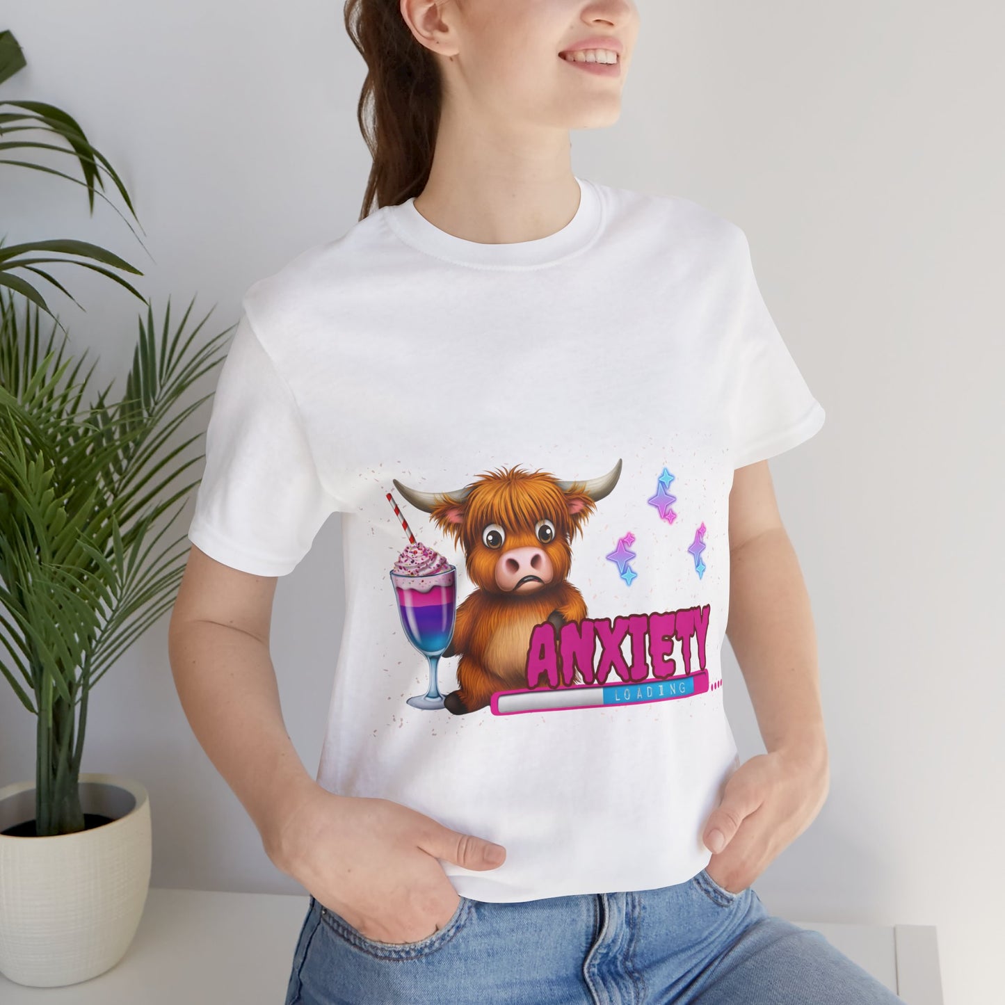 Anxiety Loading Highland Cow Bella+Canvas Shirt – Funny Mental Health Tee