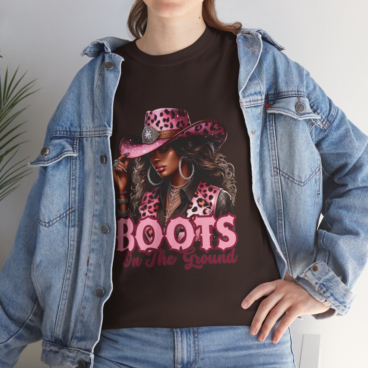 Boots On The Ground Shirt | Western Cowgirl Pink Leopard Hat Tee