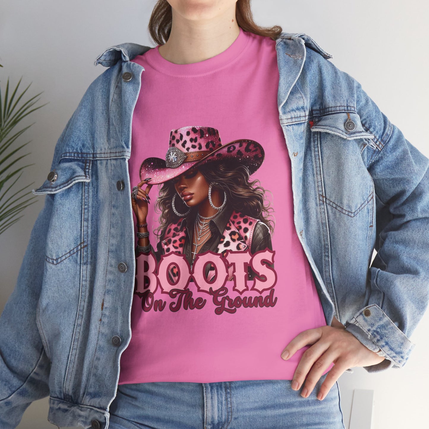 Boots On The Ground Shirt | Western Cowgirl Pink Leopard Hat Tee