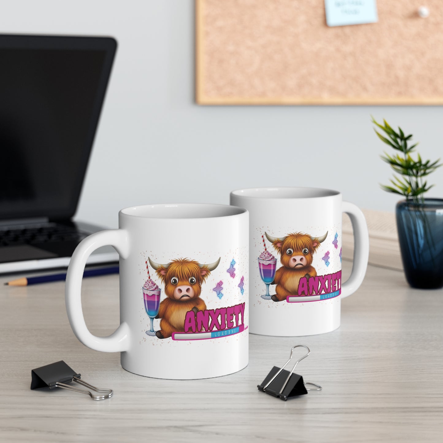 Anxiety Loading Highland Cow Coffee Mug – Funny Mental Health Gift