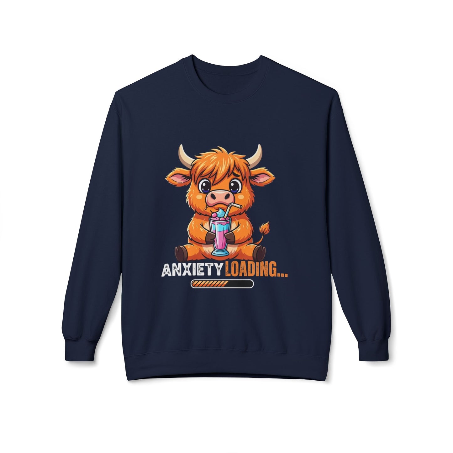 Anxiety Loading Sweatshirt, Cozy Fleece Crewneck, Relaxing Gift, Stress Relief Apparel, Cute Animal Design, Unisex Casual Wear